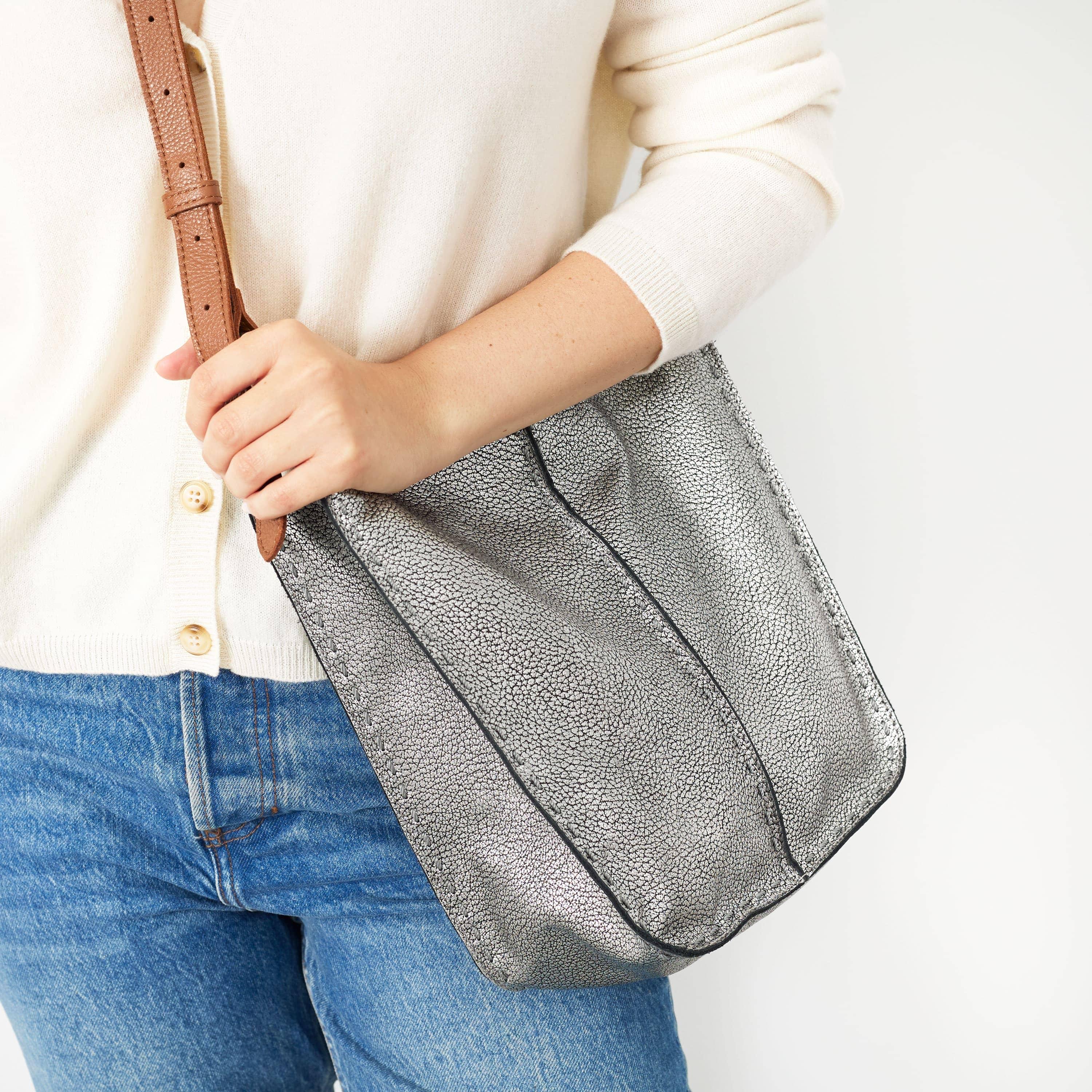 Los Feliz Genuine Leather Crossbody Bag in Dark Silver - Stylish & Durable for Everyday Use, Travel, and Work