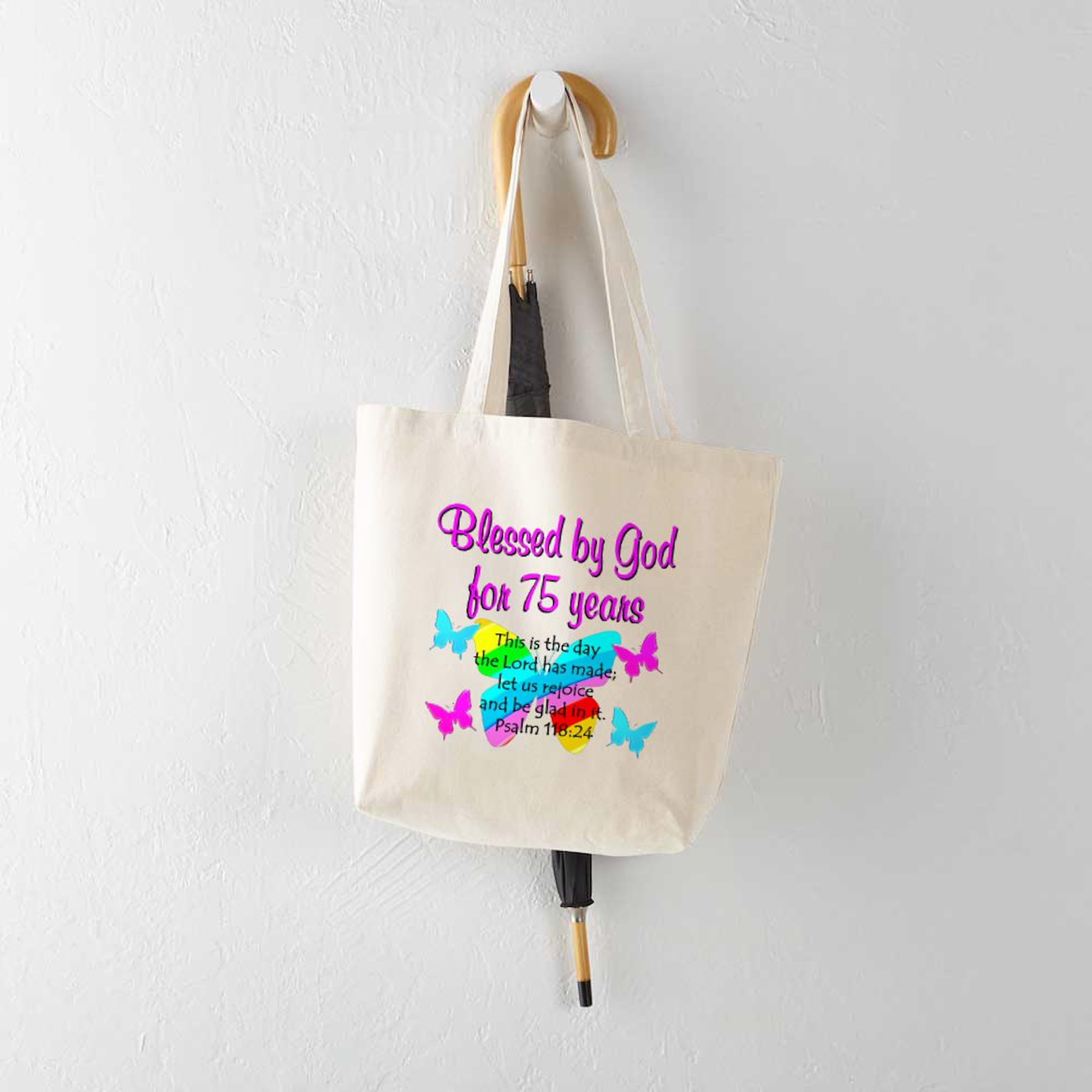 75 Year Old Angel Tote Bag - Natural Canvas Reusable Shopping Bag for Groceries, Beach & Everyday Use | CafePress