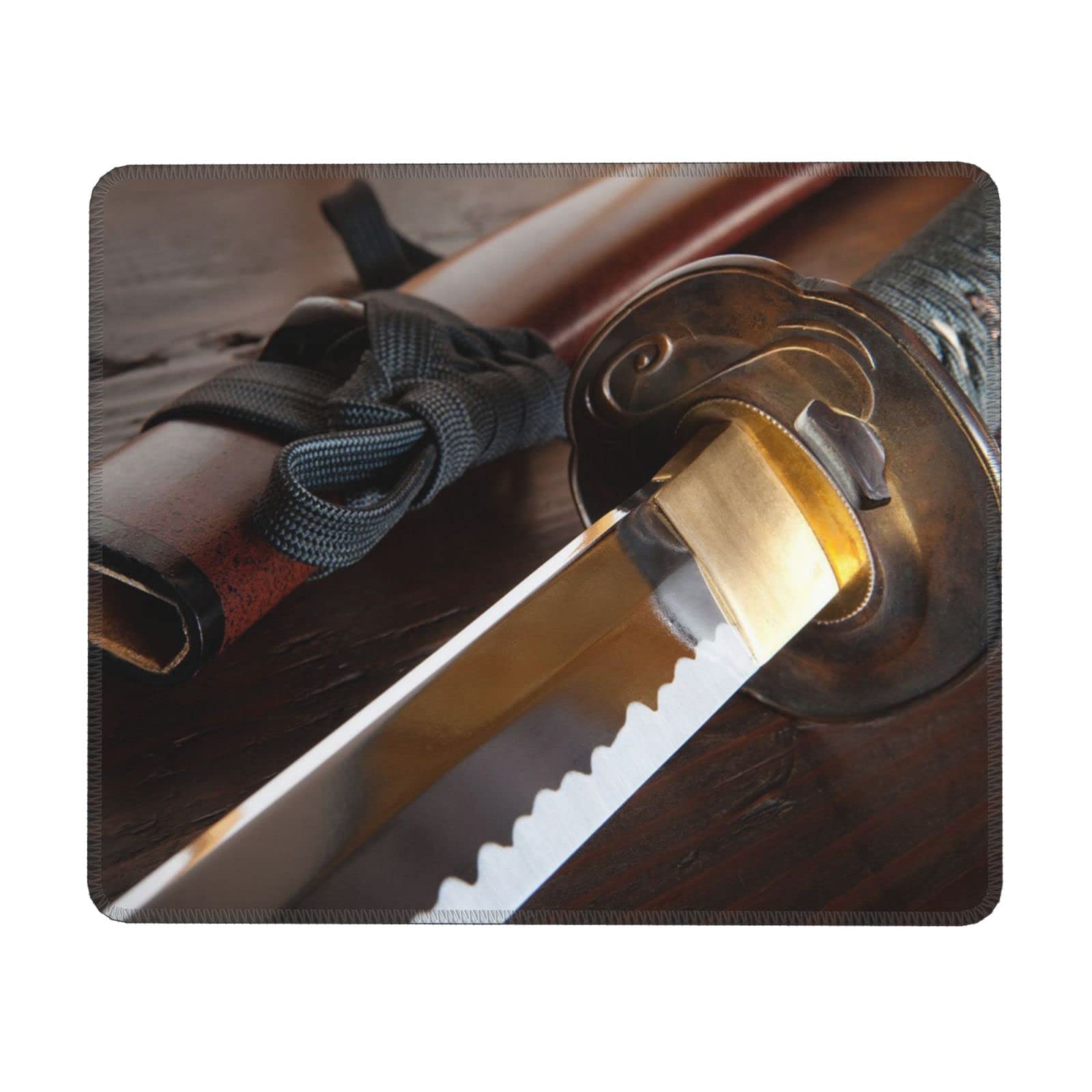 Premium Japanese Samurai Sword Print Mouse Pad - Non-Slip Rubber Base, 8.3