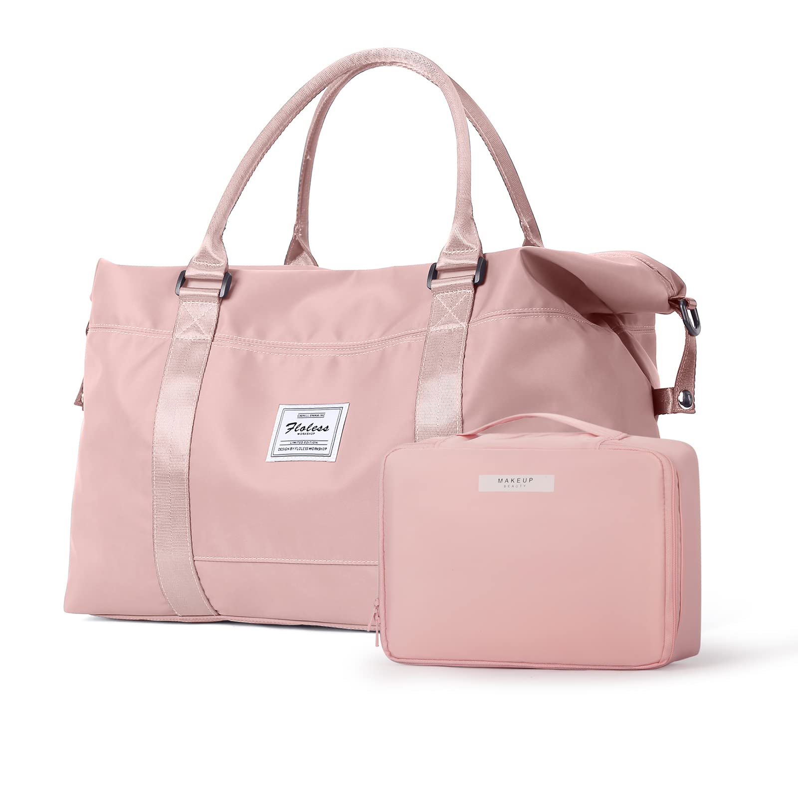 Waterproof Travel Duffel Bag for Women - Lightweight Gym Tote with Wet Pocket & Detachable Toiletry Bag - Perfect for Sports, Weekend Getaways & Overnight Trips (Pink)