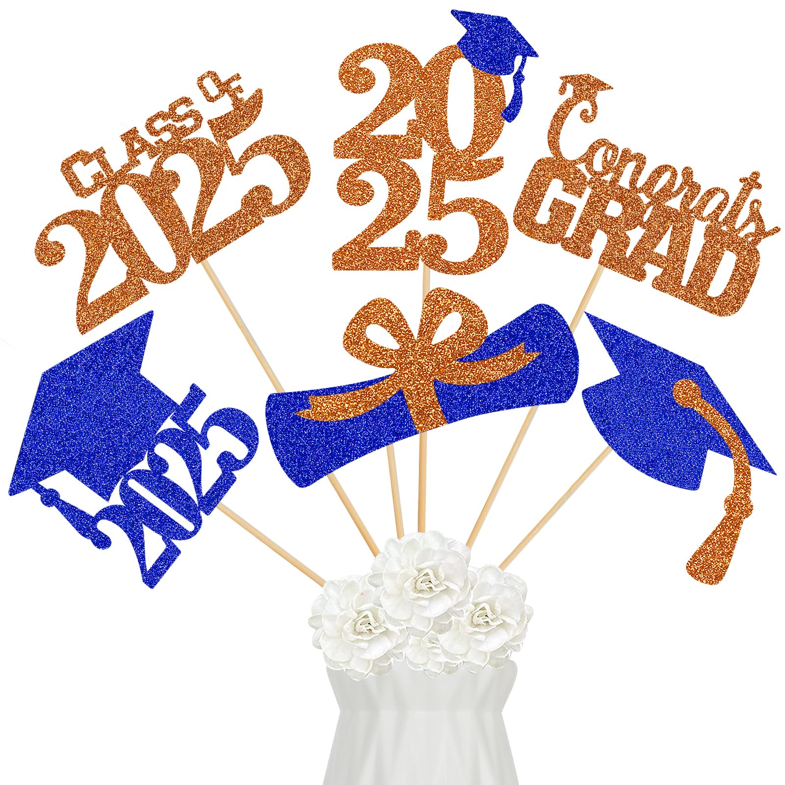 24 Pcs Orange and Blue Graduation Centerpieces for Tables 2025 - Graduation Party Decorations, Commencement Table Decor, DIY Graduation Sticks - Perfect for Graduation Ceremonies, School Parties & Celebration Events