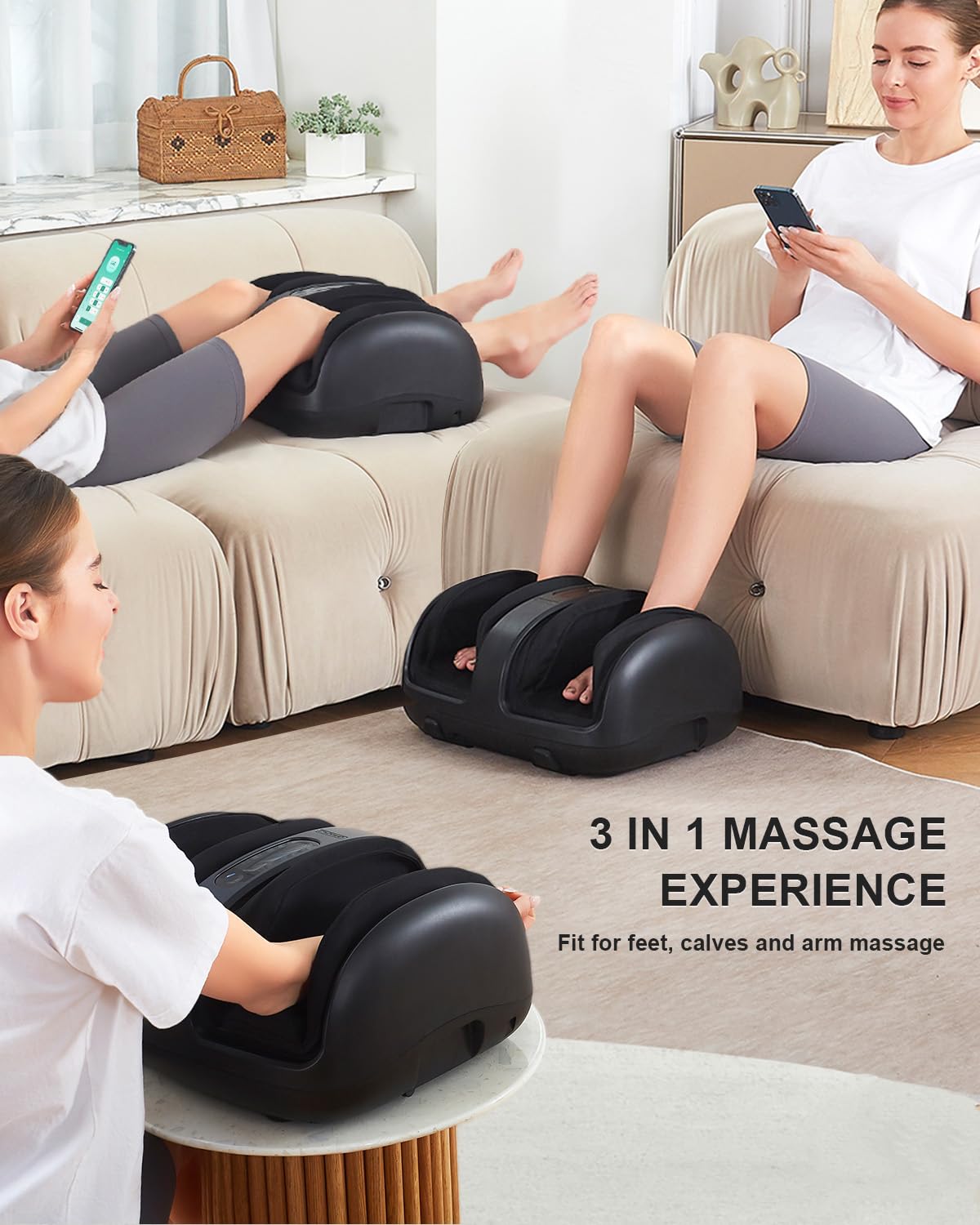 Nekteck Electric Shiatsu Foot Massager with Heat - Deep Kneading, Vibration & Compression for Pain Relief, Improved Circulation - Relax Feet, Calf & Arm Muscles - Smart APP Control - Black | Perfect for Home Use, Office Relaxation & Post-Workout Recovery