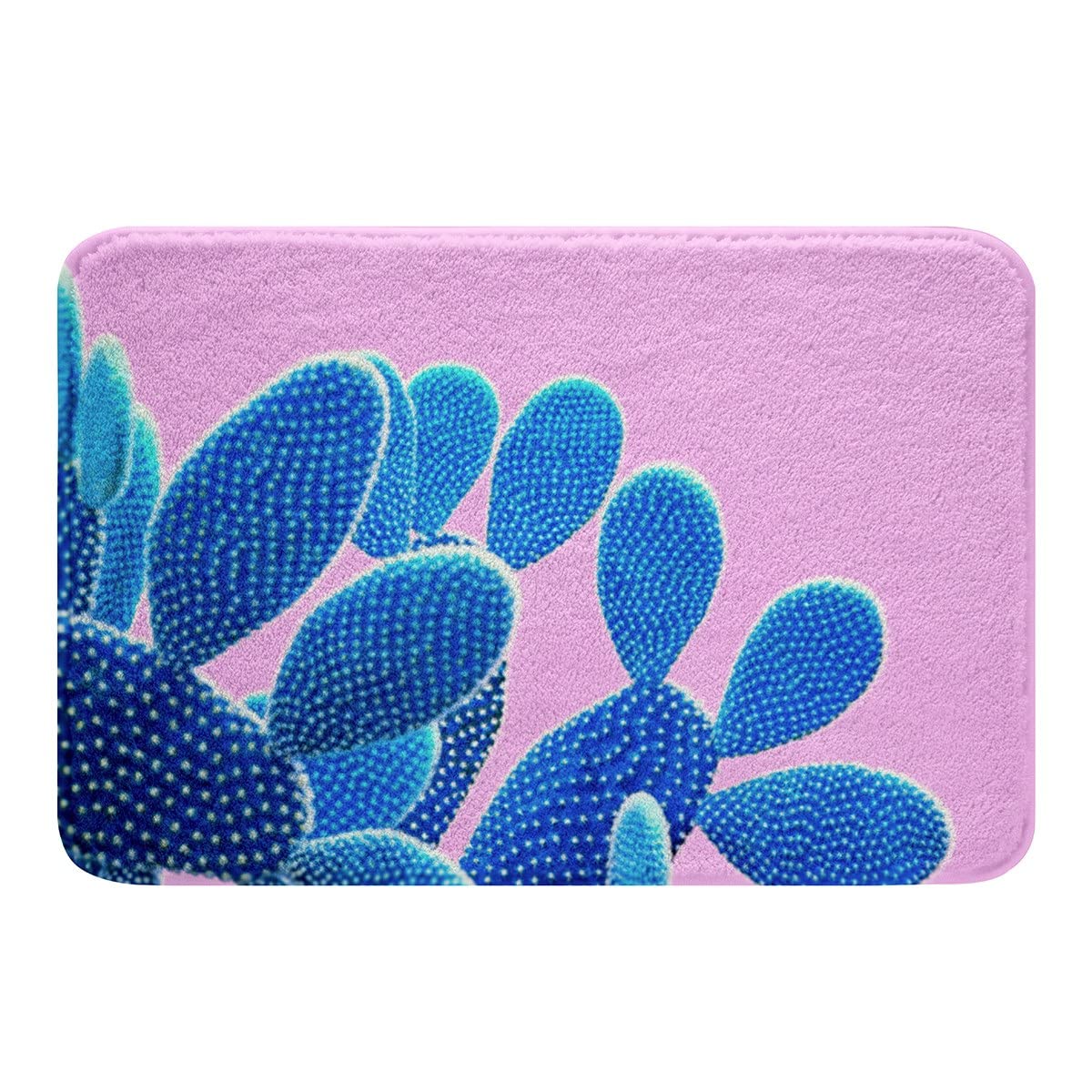 Non-Slip Cactus Bathroom Rug - Tropical Pink & Blue Succulent Bath Mat for Kids & Girls, Boho Botanical Decor, 20
