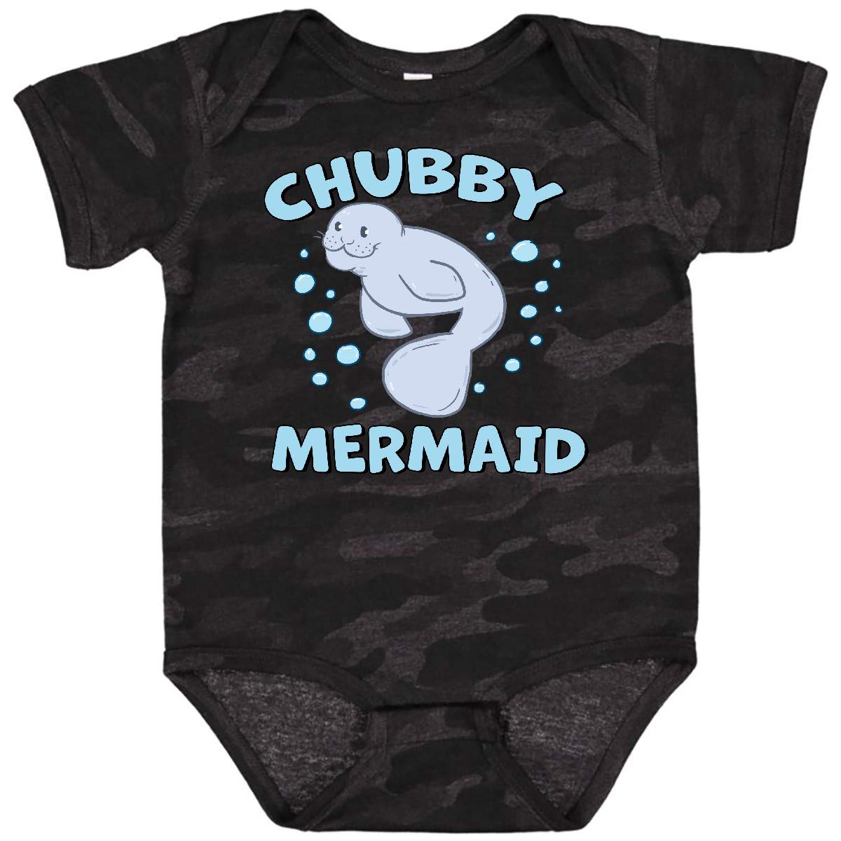 Inktastic Chubby Mermaid with Cute Manatee and Bubbles Baby Bodysuit - Soft Cotton Onesie for Newborns & Infants - Perfect for Beach Trips, Pool Parties & Mermaid-Themed Baby Showers
