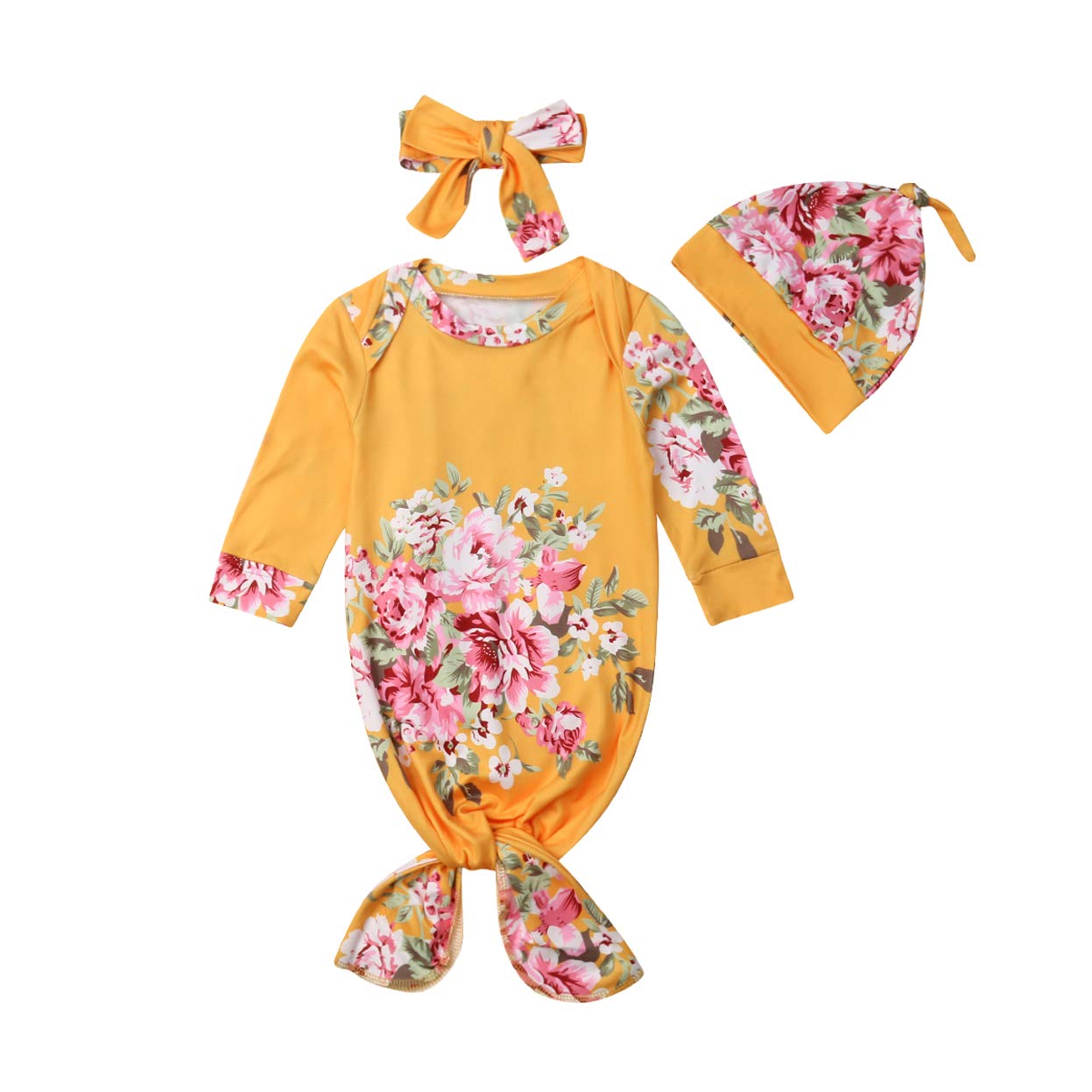 Baby Girl & Boy Floral Cotton Gowns with Headband - Soft Sleepwear for Infants - Summer & Fall Newborn Outfits - Perfect for Nursery, Photo Shoots & Comfortable Bedtime Wear