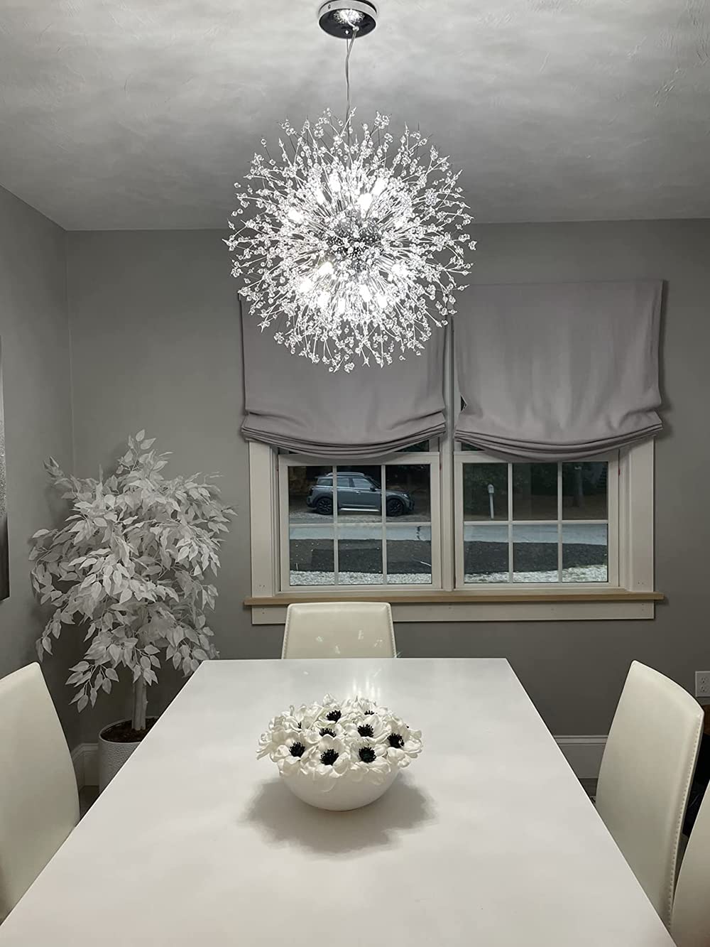 16-Light Modern Chrome Round Firework Pendant Chandelier - Dandelion Crystal Ceiling Light Fixture for Dining Room, Bedroom, Living Room | Elegant Lighting for Home Decor, Wedding Venues & Luxury Spaces