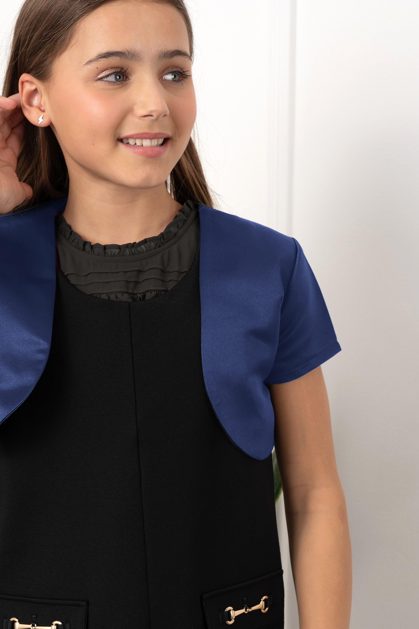 BlackButterfly Girls Satin Short Sleeve Bolero Shrug - Elegant Kids' Formal Wear for Weddings, Parties & Special Occasions