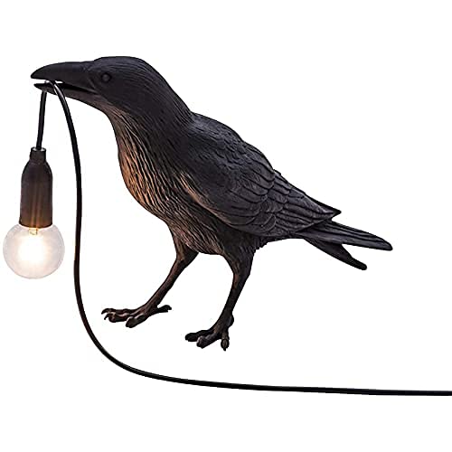 Realistic Raven Table Lamp - Lifelike Resin Crow Desk Light with LED Bulb, Gothic Bird Decor for Bedroom, Living Room & Office | Perfect for Halloween, Gothic Home Decor & Dark Academia Aesthetic (Black)