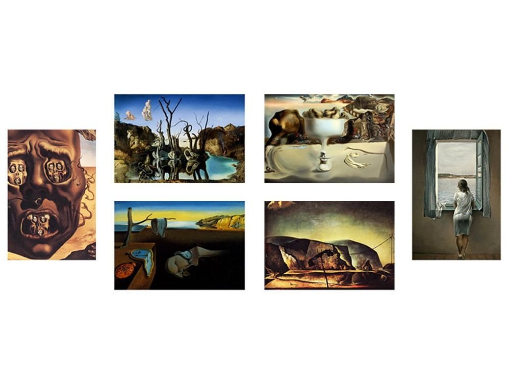Salvador Dali War Woman Melting Clock Telephone Face Fine Art Print - 18x12 Inch (46x30cm) Museum Quality Poster Set of 6 - Surrealist Wall Decor for Living Room, Bedroom & Office Art Collection