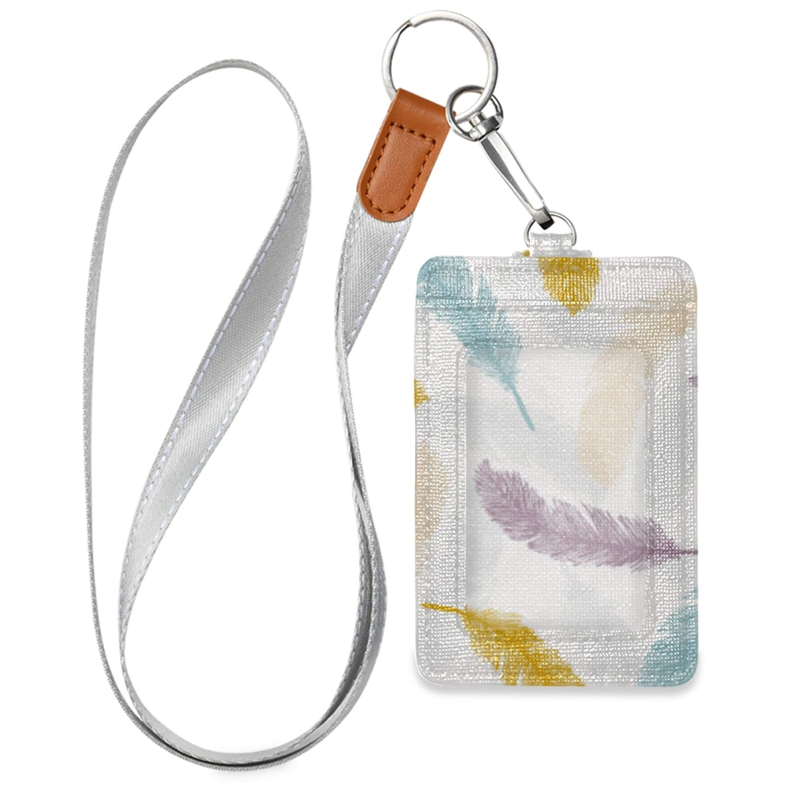 Boho Feather ID Card Holder with Lanyard for Work & School