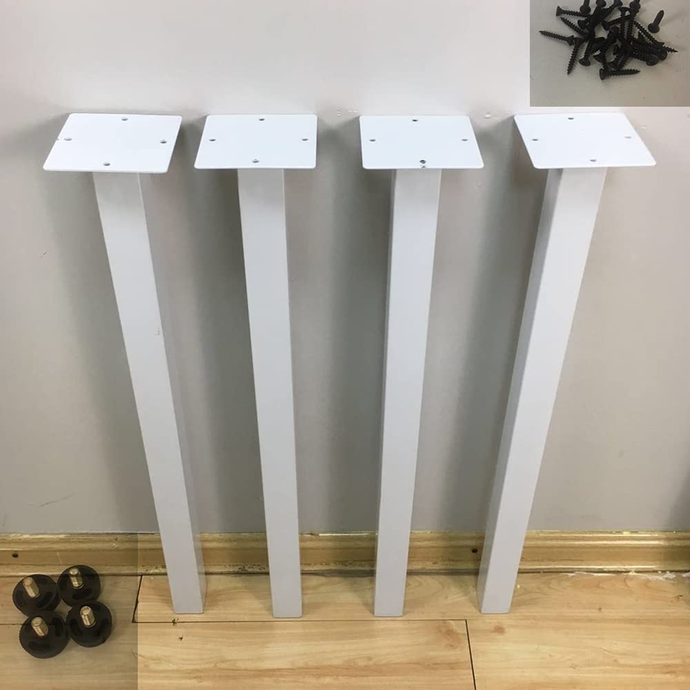 Heavy Duty 4X Square Iron Desk Legs 700mm Tall - DIY Furniture Legs for Computer Desk, Office Table, Workbench - Sturdy White Metal Legs 720mm for Home & Office DIY Projects