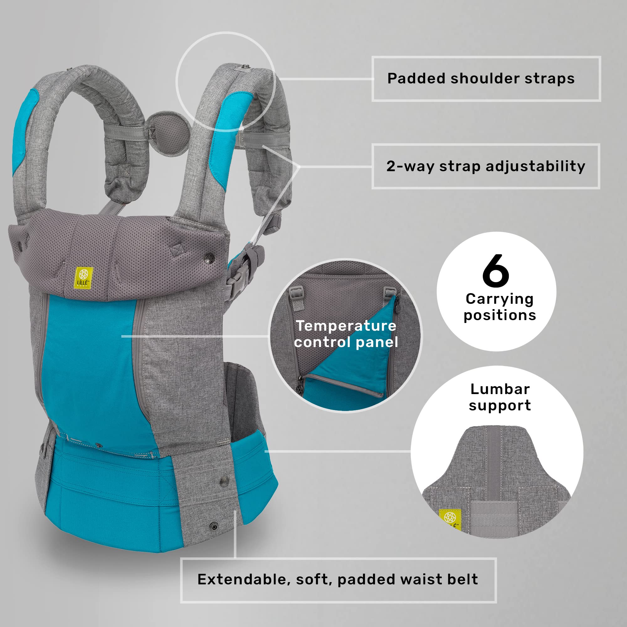 LÍLLÉbaby Complete All Seasons Ergonomic 6-in-1 Baby Carrier for Newborn to Toddler (7-45 lbs) - Adjustable Lumbar Support, 360° Multi-Position Baby Wearing, Inward & Outward Facing - Cool Caribbean - Perfect for Hiking, Shopping & Hands-Free Parenting
