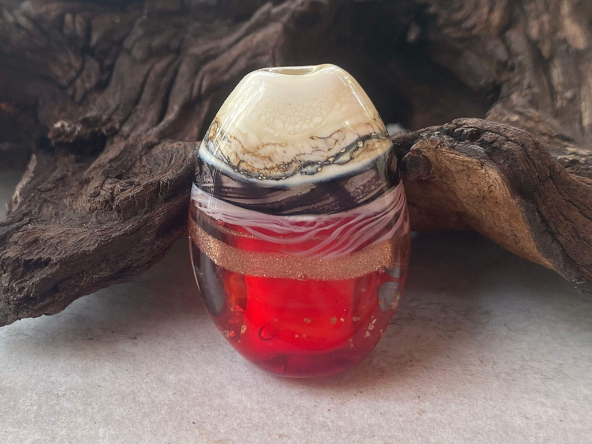 Handmade Red Ivory Organic Lampwork Glass Focal Bead for Jewelry Making - Perfect for Necklaces, Bracelets & DIY Craft Projects