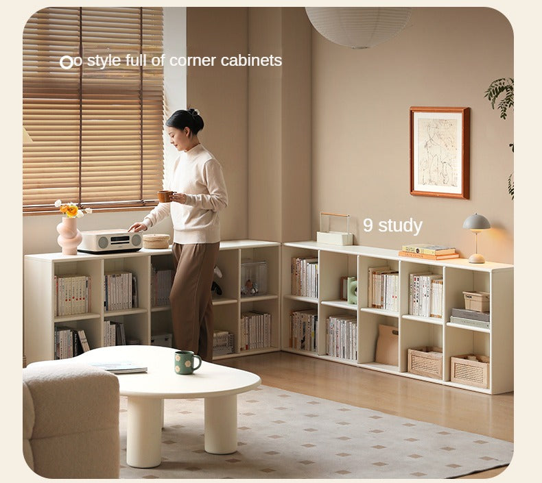 Poplar Solid Wood Bookcase - Free Combination Cream Style Bookshelf for Living Room, Bedroom & Office Storage