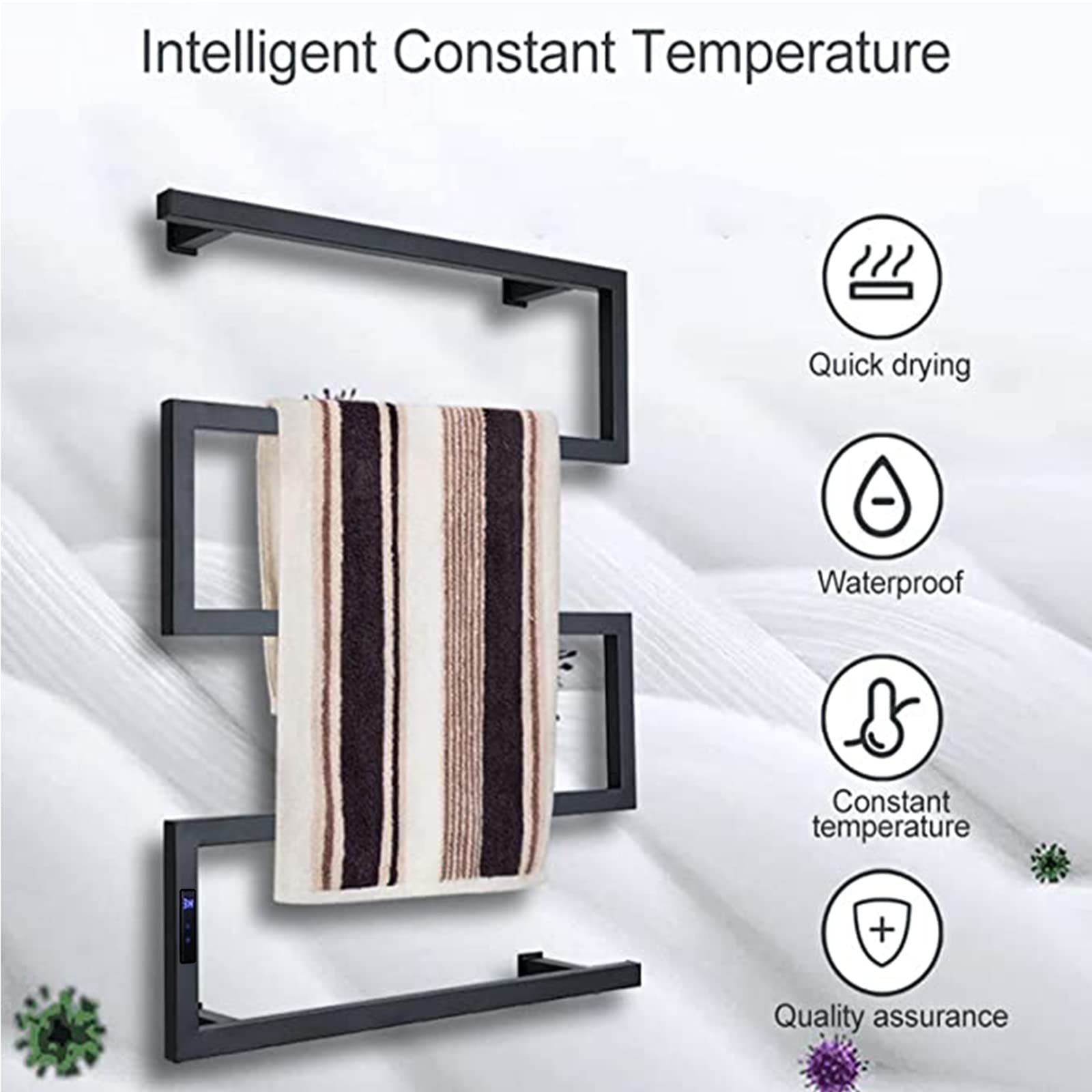 Electric Heated Towel Rack Radiator - Wall Mounted Bathroom Towel Warmer with Built-in Timer & LED Display, 304 Stainless Steel 5-Bar Heated Drying Rack (Black, Plug-in) - Perfect for Spa, Luxury Bathrooms & Cold Weather Comfort