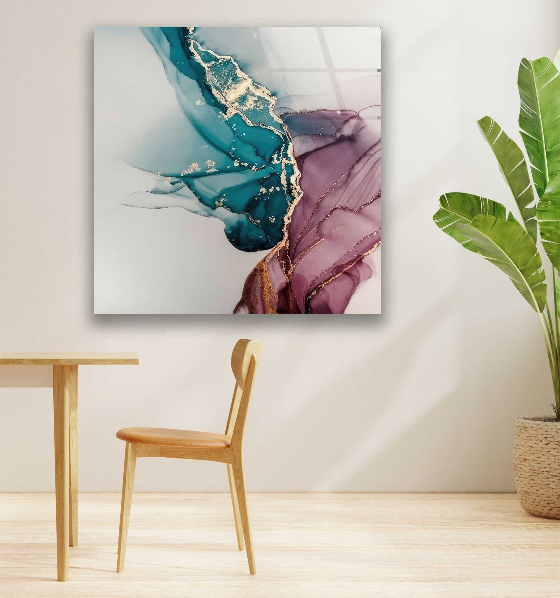 Abstract Pictorial Art Glass Wall Decor - Modern Handmade Glass Art for Living Room, Bedroom & Office - Unique Home & Interior Design Decorations