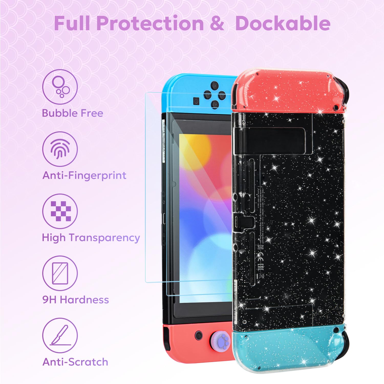 InnoAura 17-in-1 Nintendo Switch Accessories Bundle - Switch Carrying Case, Game Case, Protective Cover, Screen Protector & Thumb Grips (Mermaid Pink) | Perfect for Travel, Gaming On-The-Go & Switch Protection