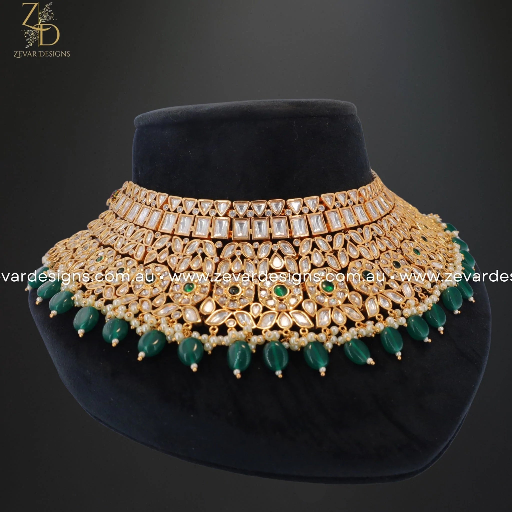 Exquisite Designer Kundan Polki Necklace Set with Tikka - Green Ethnic Jewelry for Weddings, Parties & Festive Occasions