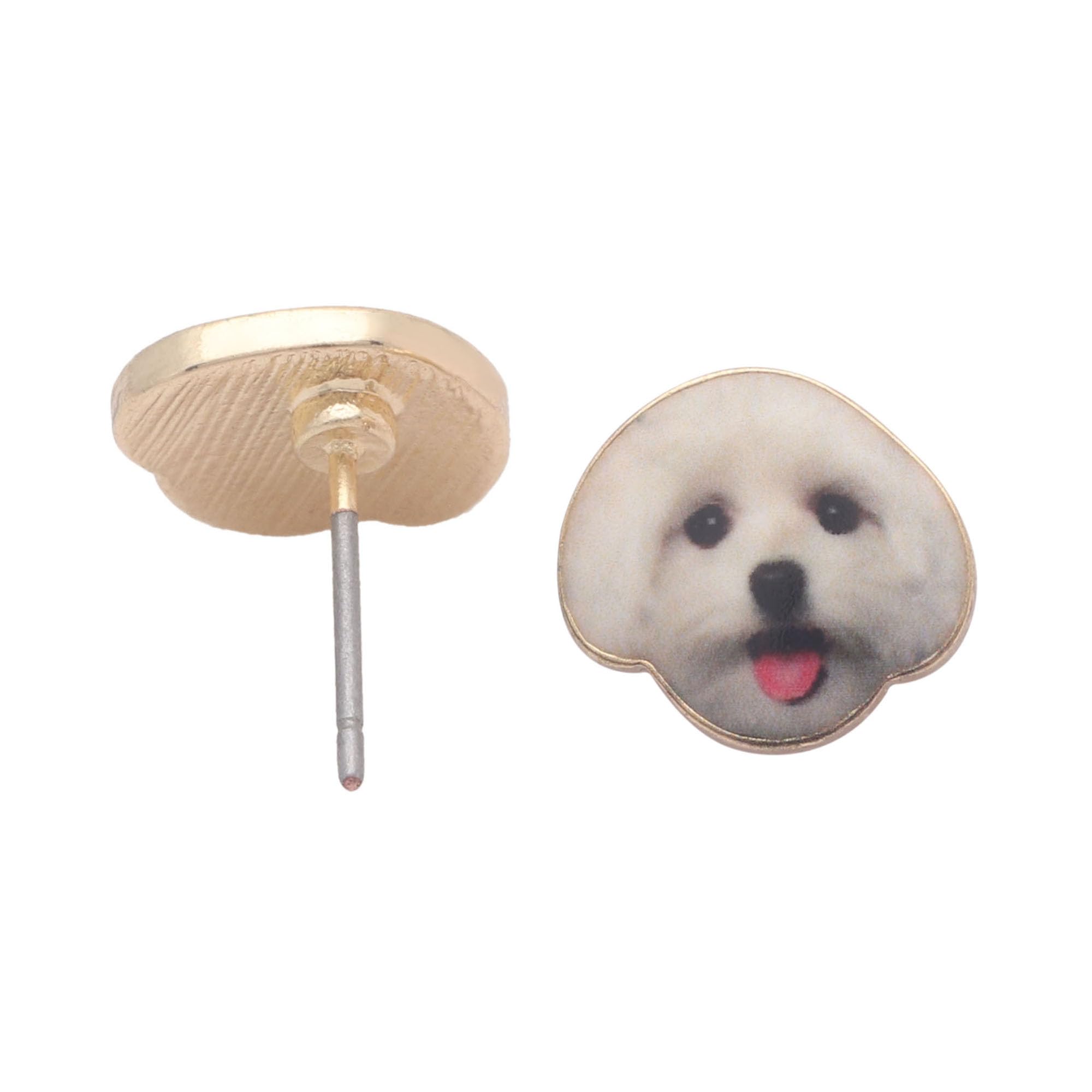 Ginger Lyne Women's Maltese Dog Stud Earrings - Enamel White Puppy & Yellow Gold Plated Pet Jewelry for Dog Moms | Perfect Gift for Pet Lovers, Dog Owners & Animal Enthusiasts