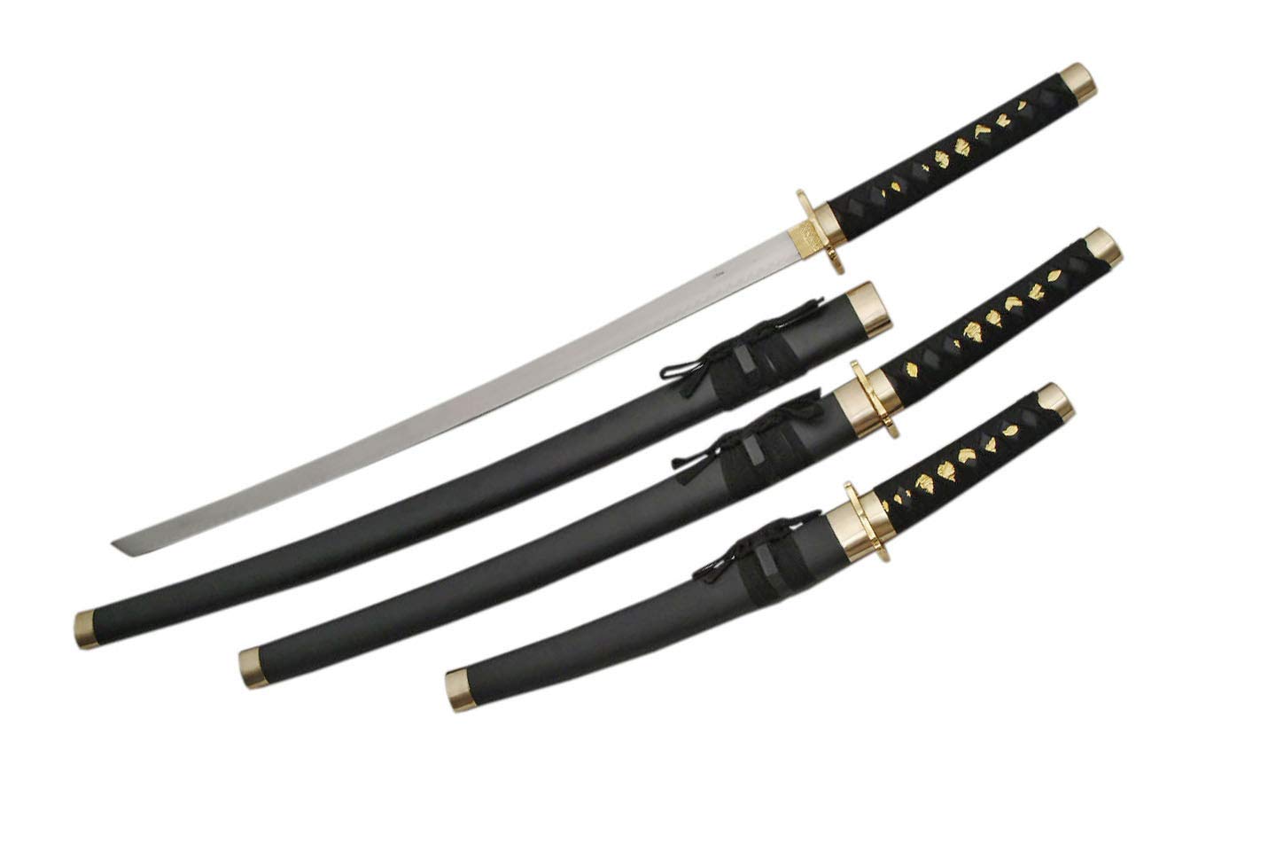 SZCO Supplies Black Samurai Sword Set - Authentic Japanese Katana with Display Stand - Perfect for Cosplay, Martial Arts Training, and Home Decor