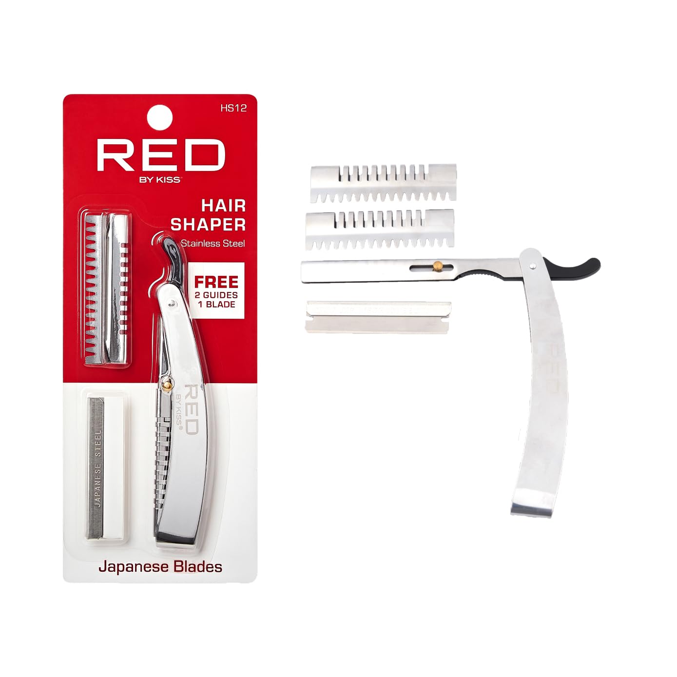 RED by Kiss Stainless Steel Hair Shaper & Edge Trimmer - Professional Hair Remover & Shaving Razor for Men with Guide Combs - Perfect for Beard Trimming, Body Grooming & Personal Care