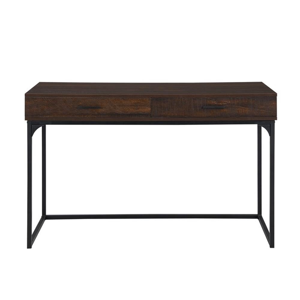 BOWERY HILL Modern Transitional Metal Computer Desk with Drawers - Elm Wood & Black Finish - Home Office Workstation for Small Spaces & Gaming Setup