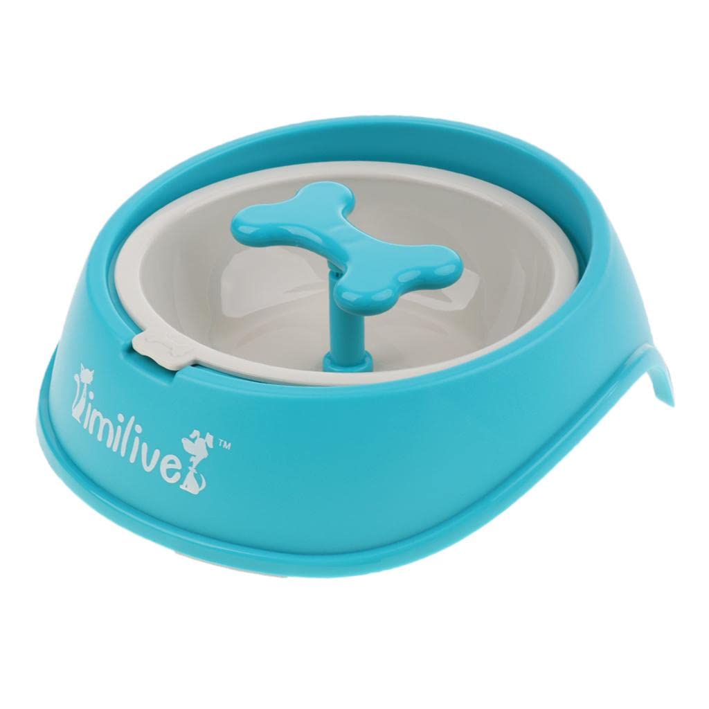 SECRET DESIRE Slow Feeder Dog Bowl - Rotating Bone Design for Puppies & Cats - Anti-Gulping Pet Food Dish - Blue - Perfect for Fast Eaters & Mealtime Enrichment