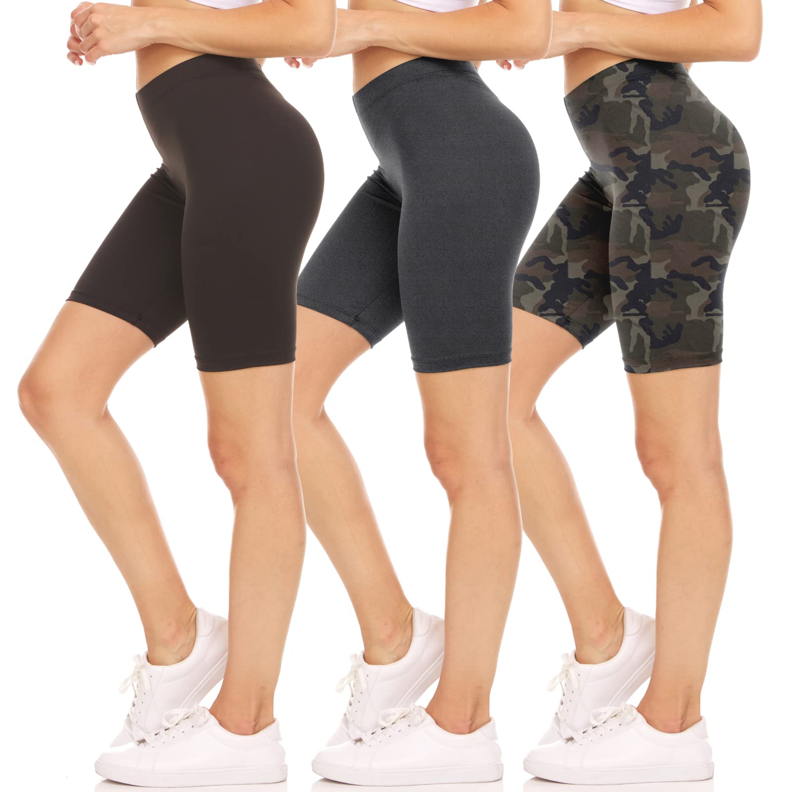 Sweet Hearts 3 Pack Women's High Waist Biker Shorts - Elastic Spandex Anti-Chafing Workout Shorts for Running, Gym, Yoga & Cycling | Made in USA | Perfect for Fitness, Lounge & Summer Activities