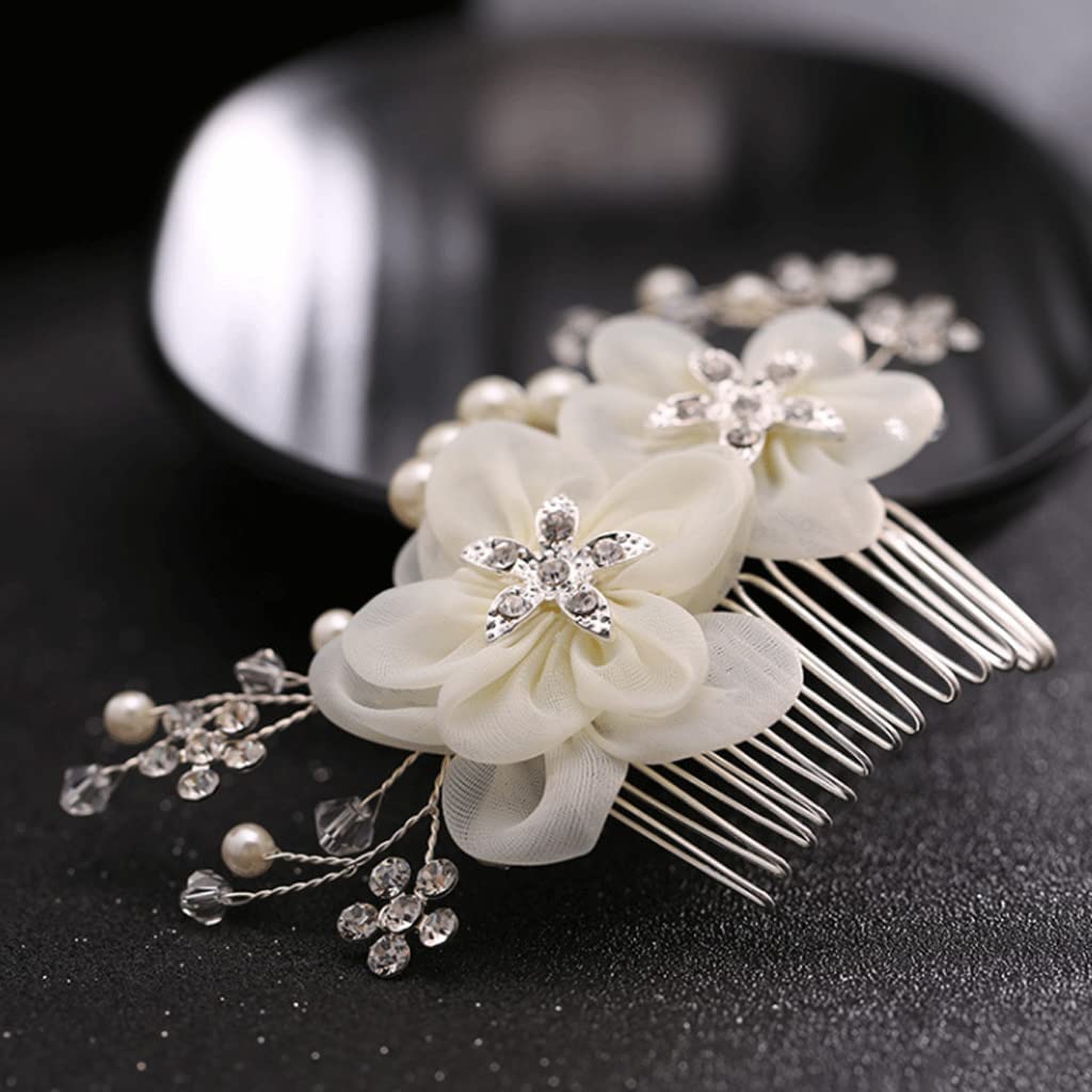 RUVOO Wedding Hair Comb - Rhinestone & Silk Flower Bridal Hair Clip, Side Comb for Bride Wedding Accessories | Perfect for Bridal Shower, Engagement Party, and Formal Events