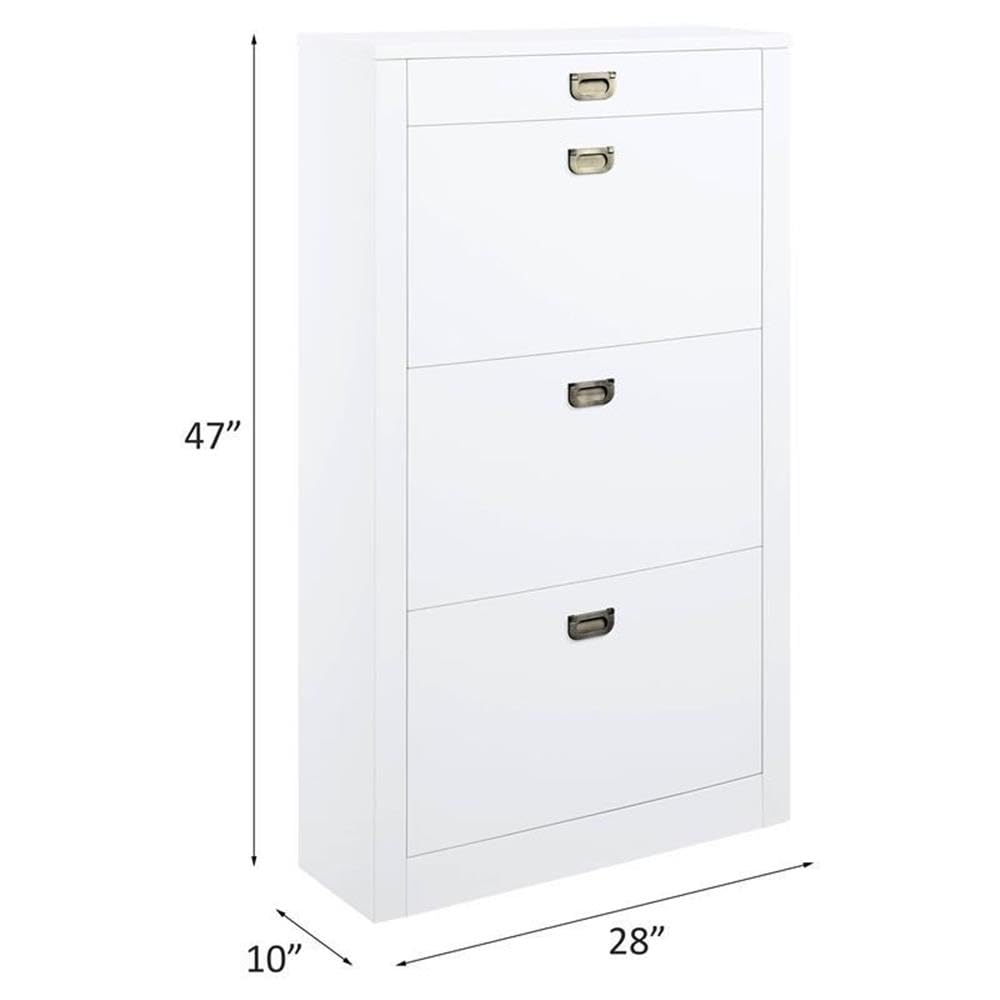 BOWERY HILL Modern White High Gloss Shoe Cabinet - Stylish Entryway Storage for Small Spaces | Perfect for Apartments, Hallways & Closets