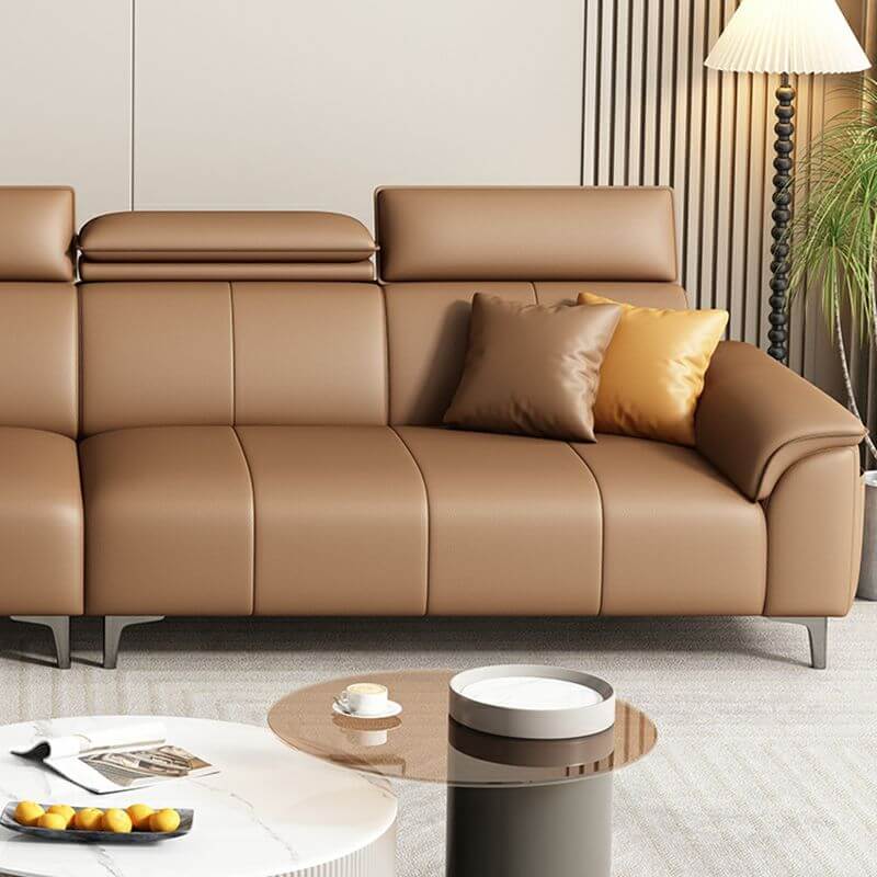 L-Shaped Left-Facing Sofa Chaise with Adjustable Headrest - Modern Mocha Brown Sectional Couch for Living Room, Home Theater & Lounge Spaces