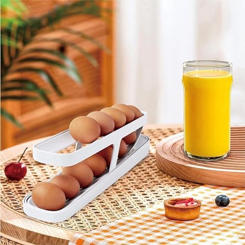 PG Home Products 2-Tier Rolling Egg Dispenser Holds 12-14 Eggs - Space Saving Refrigerator Organizer with Gravity-Fed Design - Durable Kitchen Storage for Fridge or Pantry - Perfect for Breakfast Meal Prep & Baking Needs