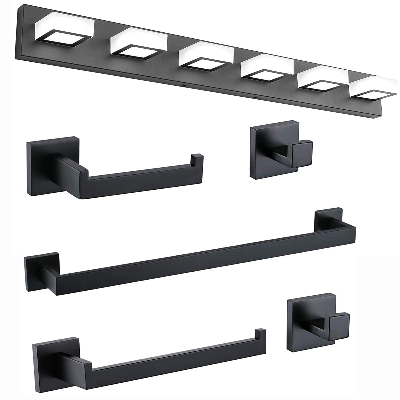Ralbay 6-Light LED Modern Black Bathroom Vanity Light Set - 48W Frosted Aluminum Fixture, Cool White 6000K - Perfect for Bathroom Makeup Mirror Lighting, Spa Decor, and Modern Home Vanity Areas