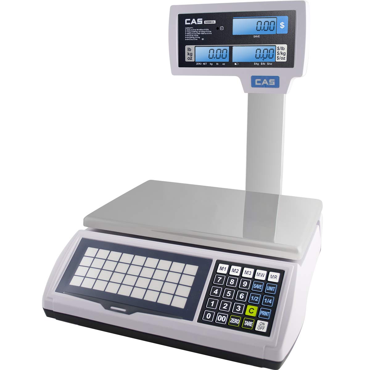 CAS S-2000 Jr 30lb Digital Price Computing Scale with LCD Display - Perfect for Retail Stores, Farmers Markets & Shipping Packaging