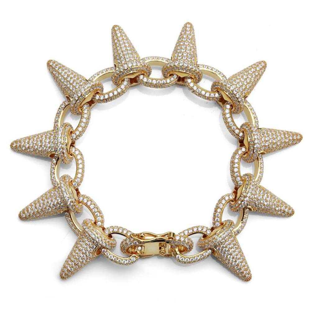 Luxury Punk Rock Spiked Rivet Stud Bracelet for Men & Women - Gold & Silver Hip Hop Cuff Bangle (7 Inch) - Perfect for Concerts, Parties & Streetwear Fashion