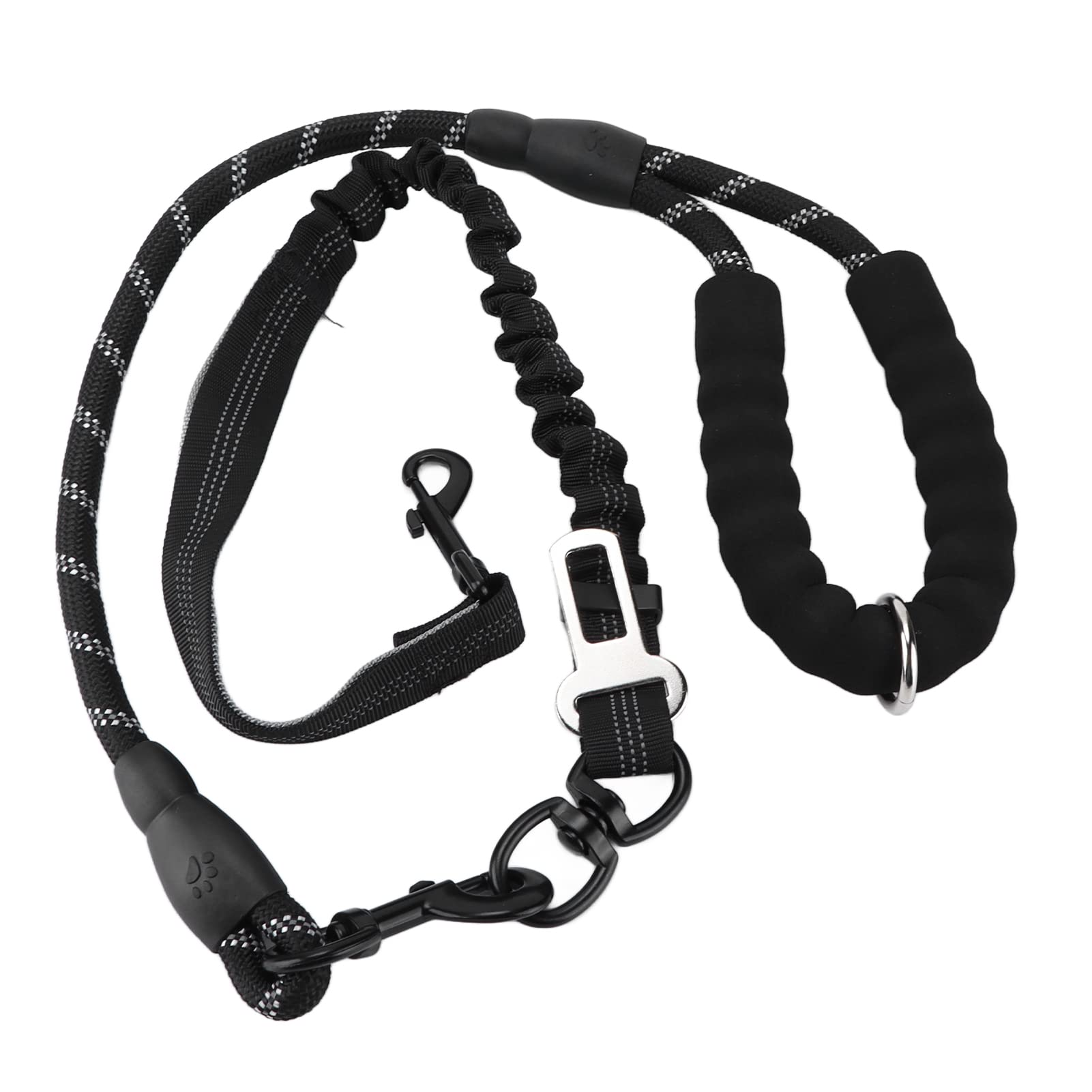 Reflective Elastic Dog Leash with Shock Absorption - Heavy Duty Training Leash for Walking, Running & Outdoor Activities (Black) - Perfect for Nighttime Safety & Active Pet Owners