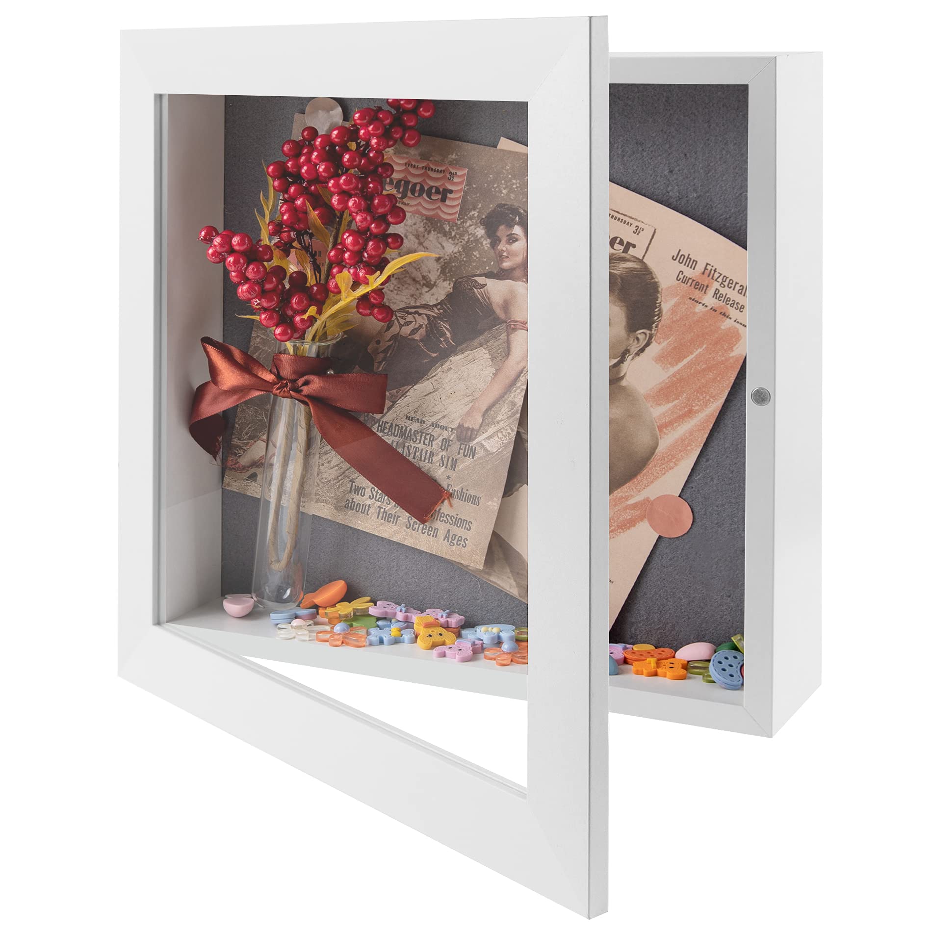 Frametory 11x11 Inch White Shadow Box Frame - Front Opening Display Case with 6 Pins - 2 Inch Deep Wall & Tabletop Memory Box for Photos, Memorabilia, Jewelry Display (Perfect for Home Decor, Wedding Keepsakes & DIY Crafts)
