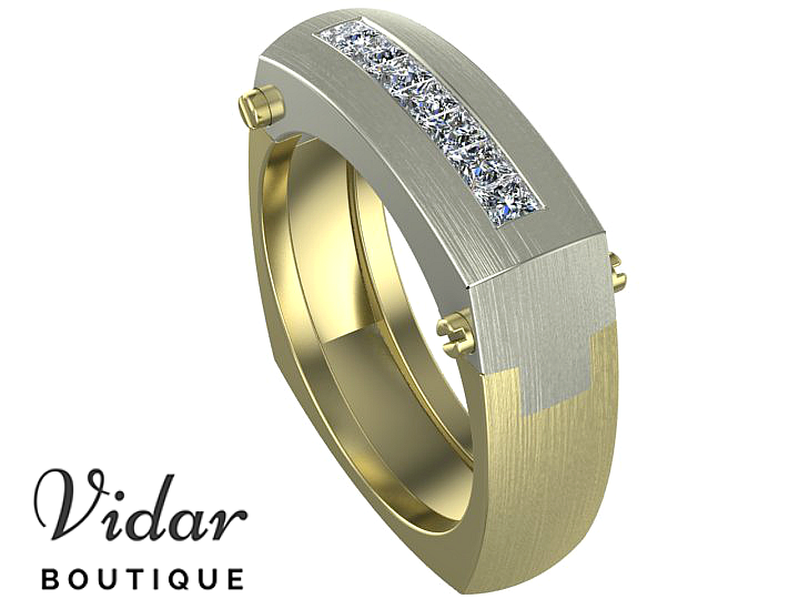 Unique Diamond Two-Tone Gold Men's Wedding Band – Elegant & Durable Ring for Engagement, Anniversary & Special Occasions