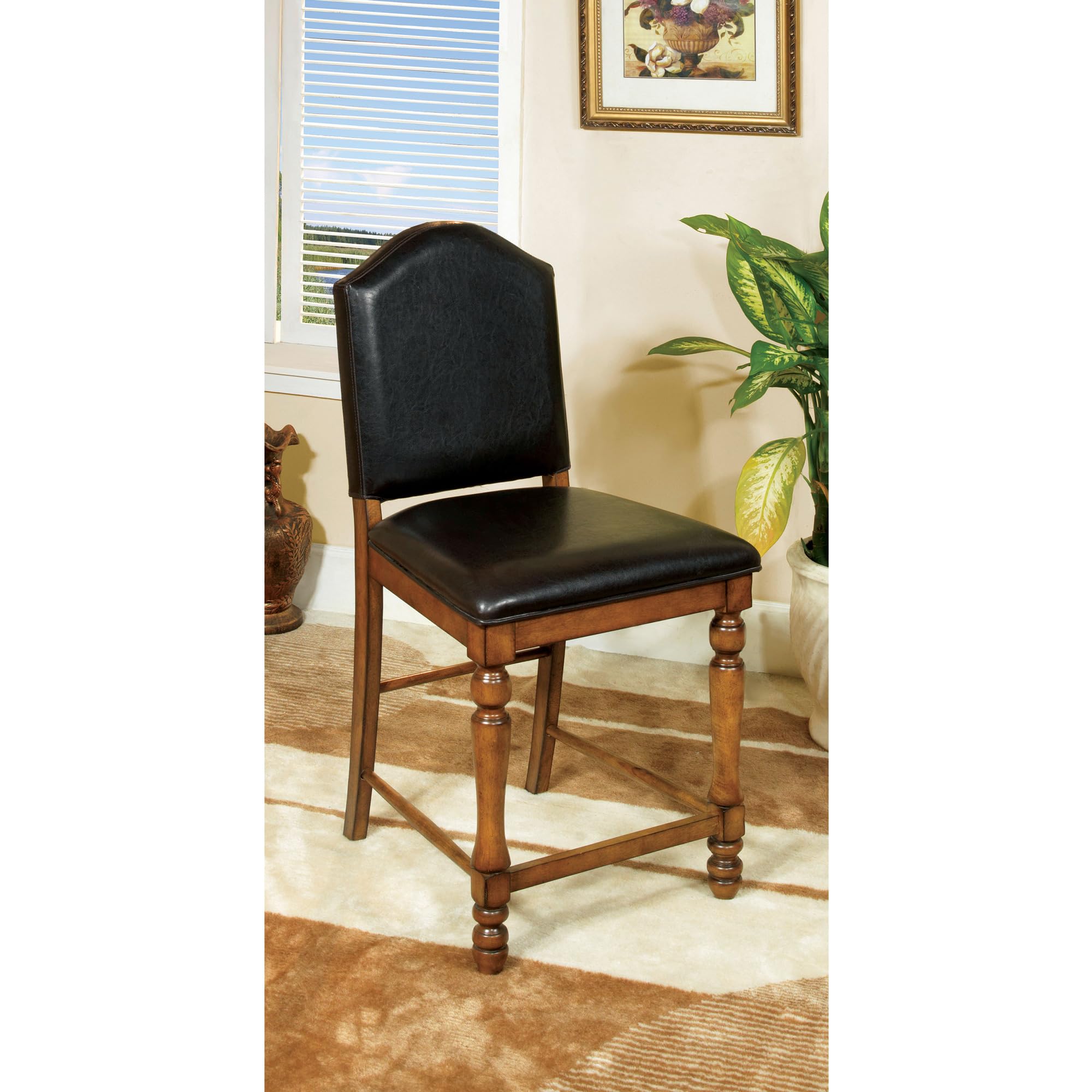 Furniture of America Hesperia Padded Leatherette Counter Height Bar Stools, Driftwood Finish, Set of 2 - Perfect for Kitchen Island, Breakfast Nook & Home Bar Seating