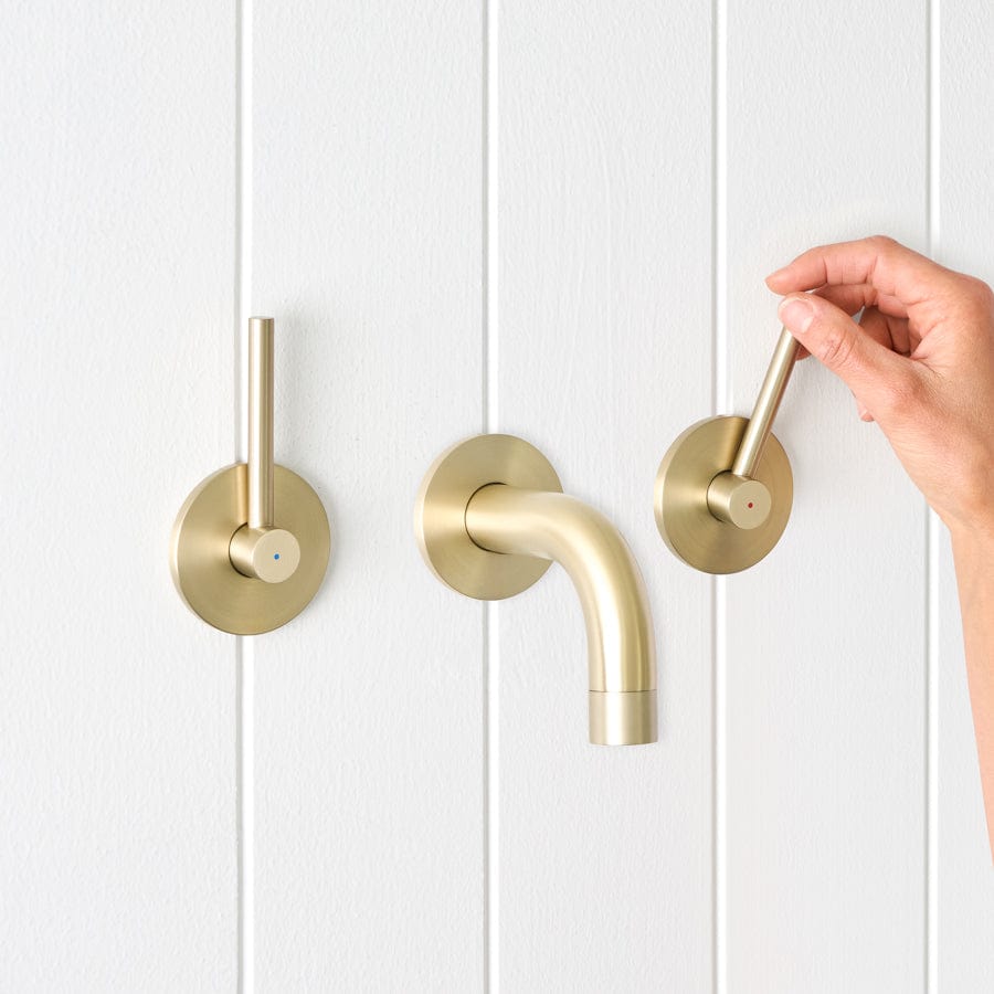 Sydney Wall Spout with Double Handle Faucet - Warm Brushed Nickel Finish - Perfect for Bathroom Sink and Vanity Installation