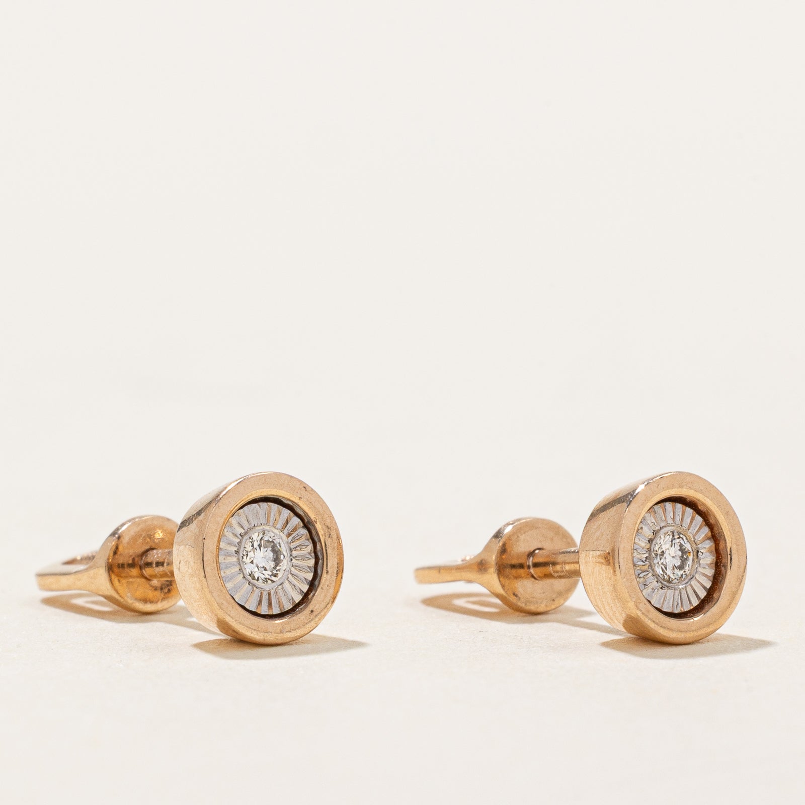 14K Gold Illusion Set Diamond Stud Earrings - 0.04ctw Round Cut Studs for Women | Perfect for Weddings, Anniversaries & Everyday Elegance