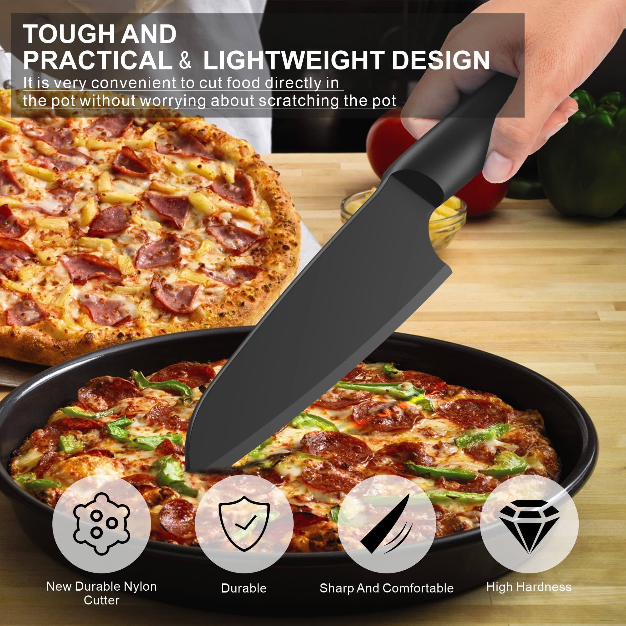 AILUROPODA 2-Piece Nylon Kitchen Knife Set - Plastic Knives for Cutting Pizza, Cake, Bread, Fruits & Vegetables | Durable & Safe for Non-Stick Cookware | Perfect for Home Cooking, Camping & Picnics