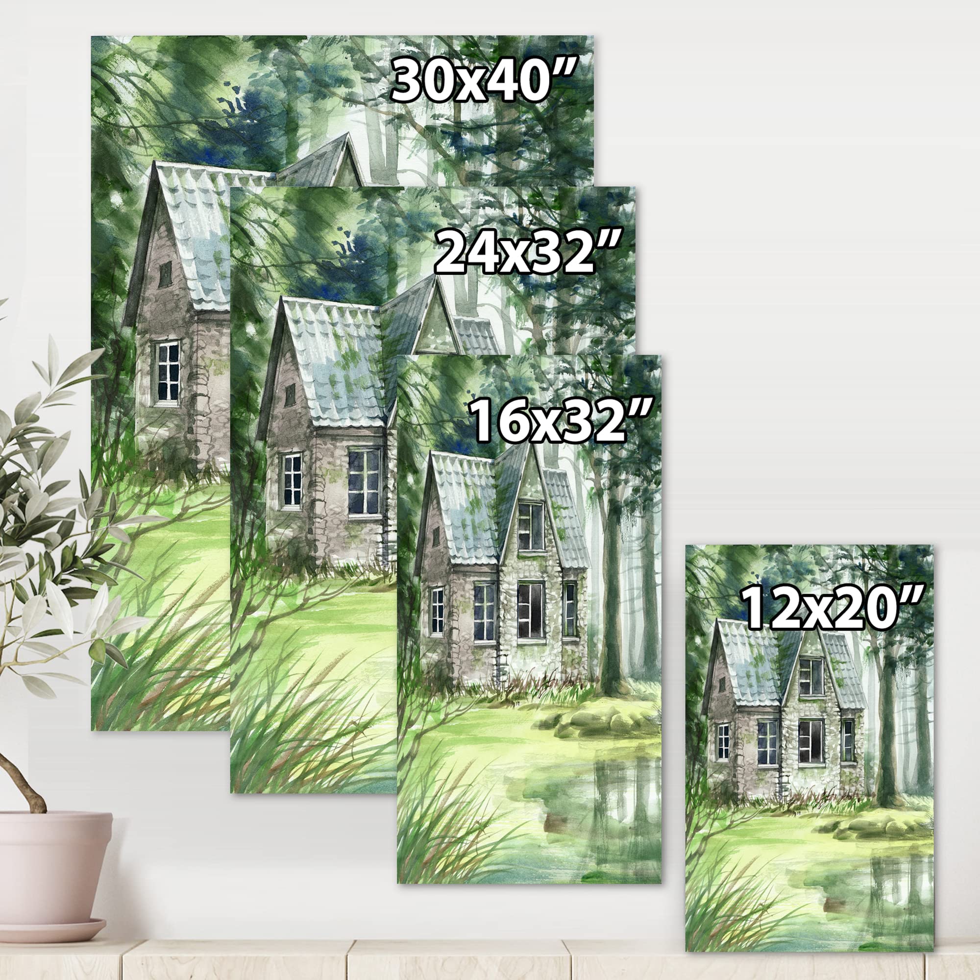 Spooky Haunted House in Pine Forest Lake - Gothic Canvas Wall Art for Halloween Decor, Living Room & Bedroom