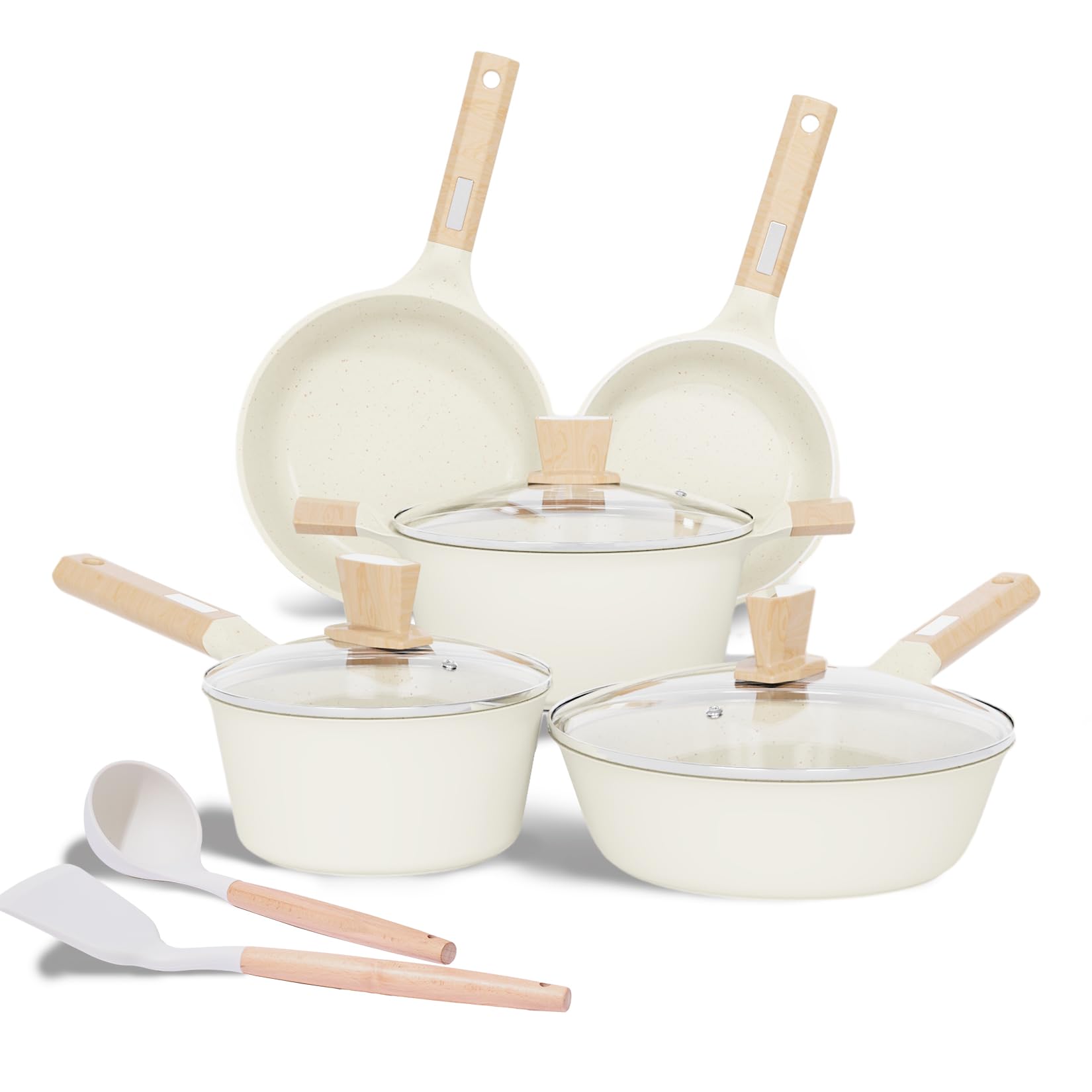 JEETEE 15-Piece Non-Stick Granite Induction Cookware Set - PFOA & PFOS Free - Perfect for Gas, Electric & Induction Stoves - Ideal for Frying, Sautéing & Everyday Cooking
