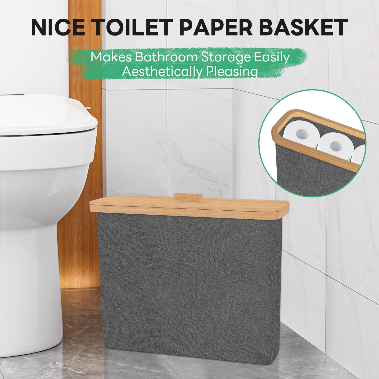 Bamboo Toilet Paper Storage Basket - 12 Rolls Holder Organizer for Bathroom, Toilet Tank & Countertop - Bathroom Accessories for Home, Office & RV - Space Saving & Stylish Storage Solution