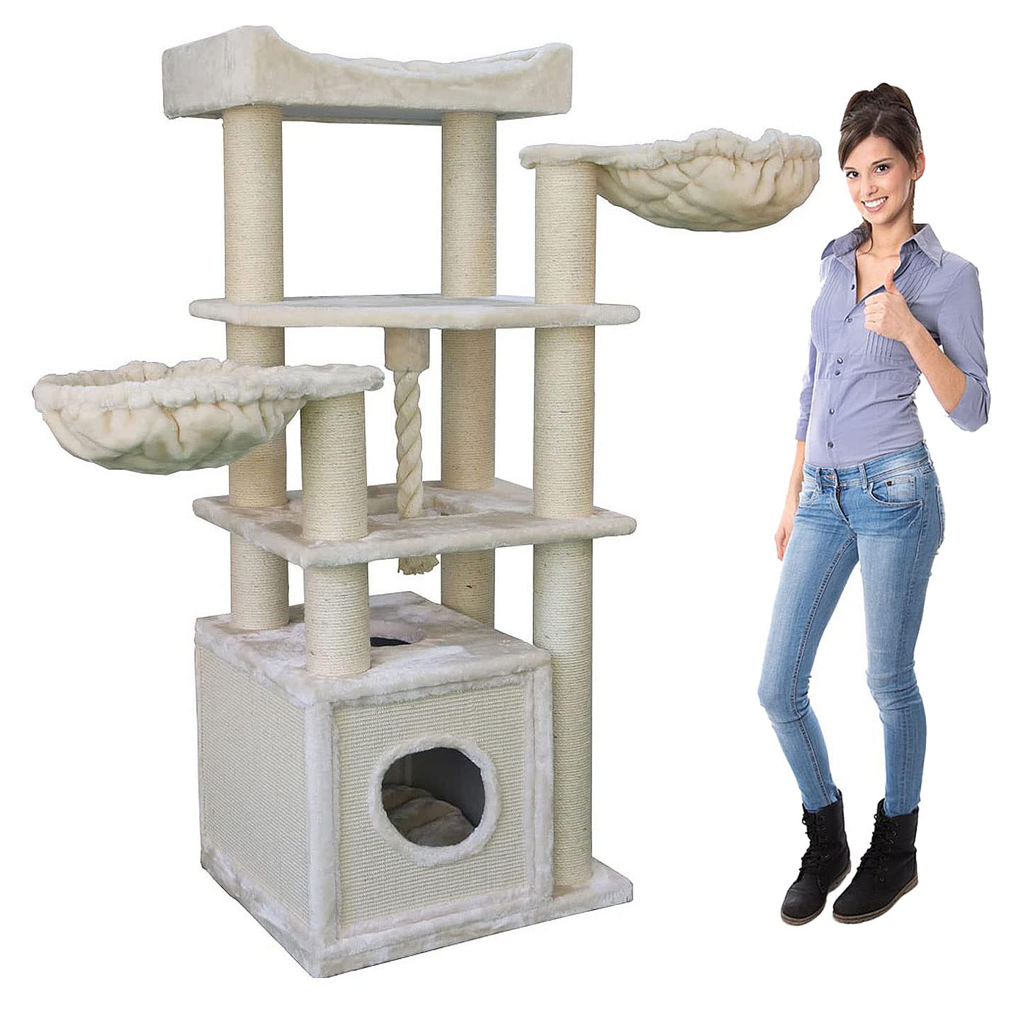 Premium Beige Cat Tree for Large Cats - Extra Tall & Sturdy Cat Tower with Scratching Posts & Perches - Perfect for Indoor Play, Climbing & Lounging