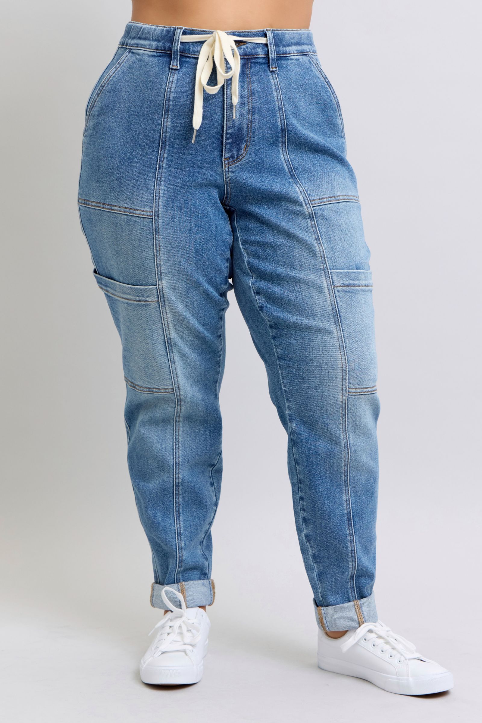 Clayton High Rise Cuffed Cargo Denim Jogger Pants for Women - Stylish & Comfortable Casual Wear for Running, Travel & Everyday Outfits