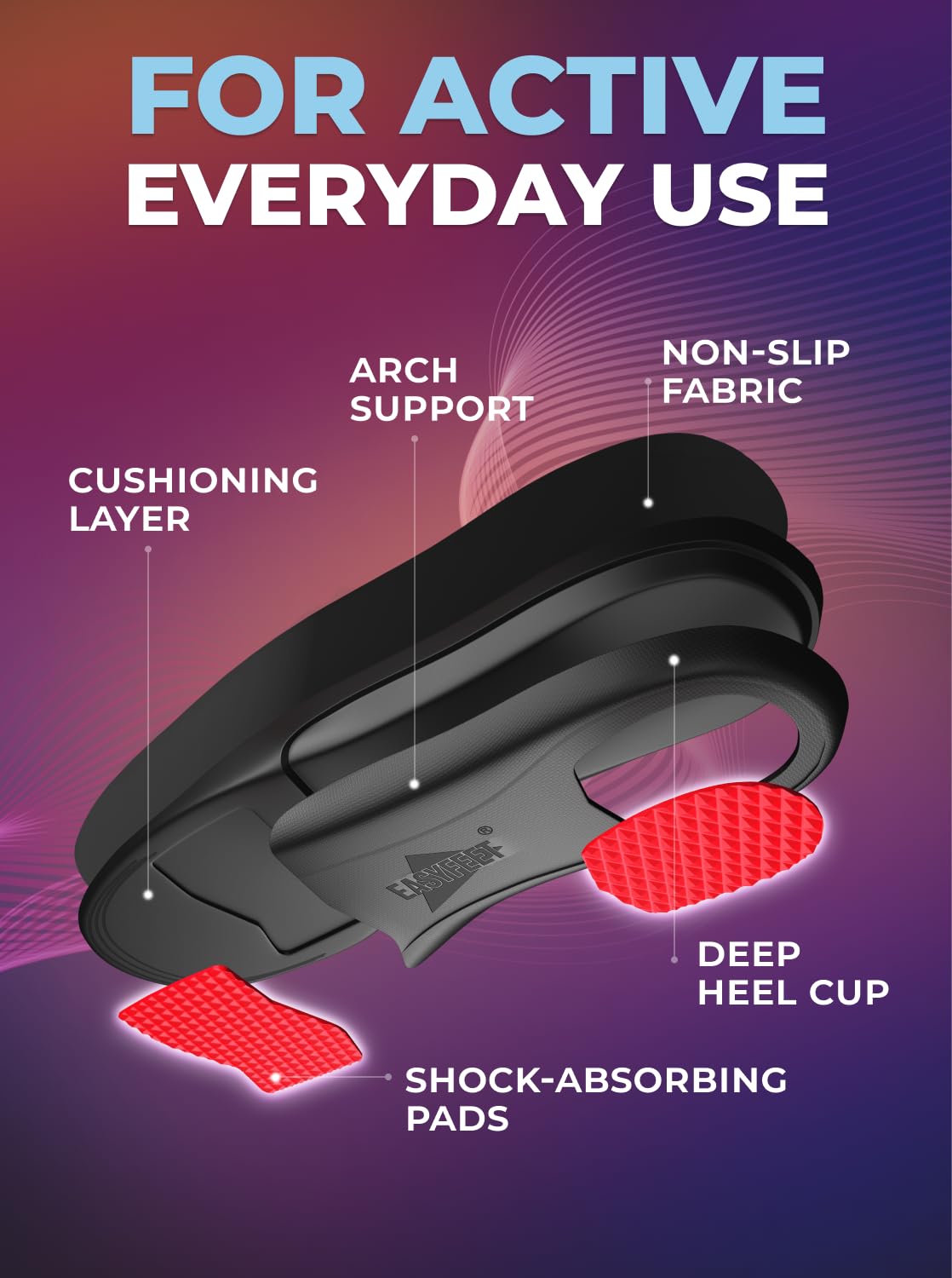 Plantar Fasciitis Insoles for Men & Women - High Arch Support Orthotic Inserts for Heel & Foot Pain Relief - Anti-Fatigue Work Boot & Running Shoe Insoles - Perfect for Hiking, Standing All Day & Flat Feet Support