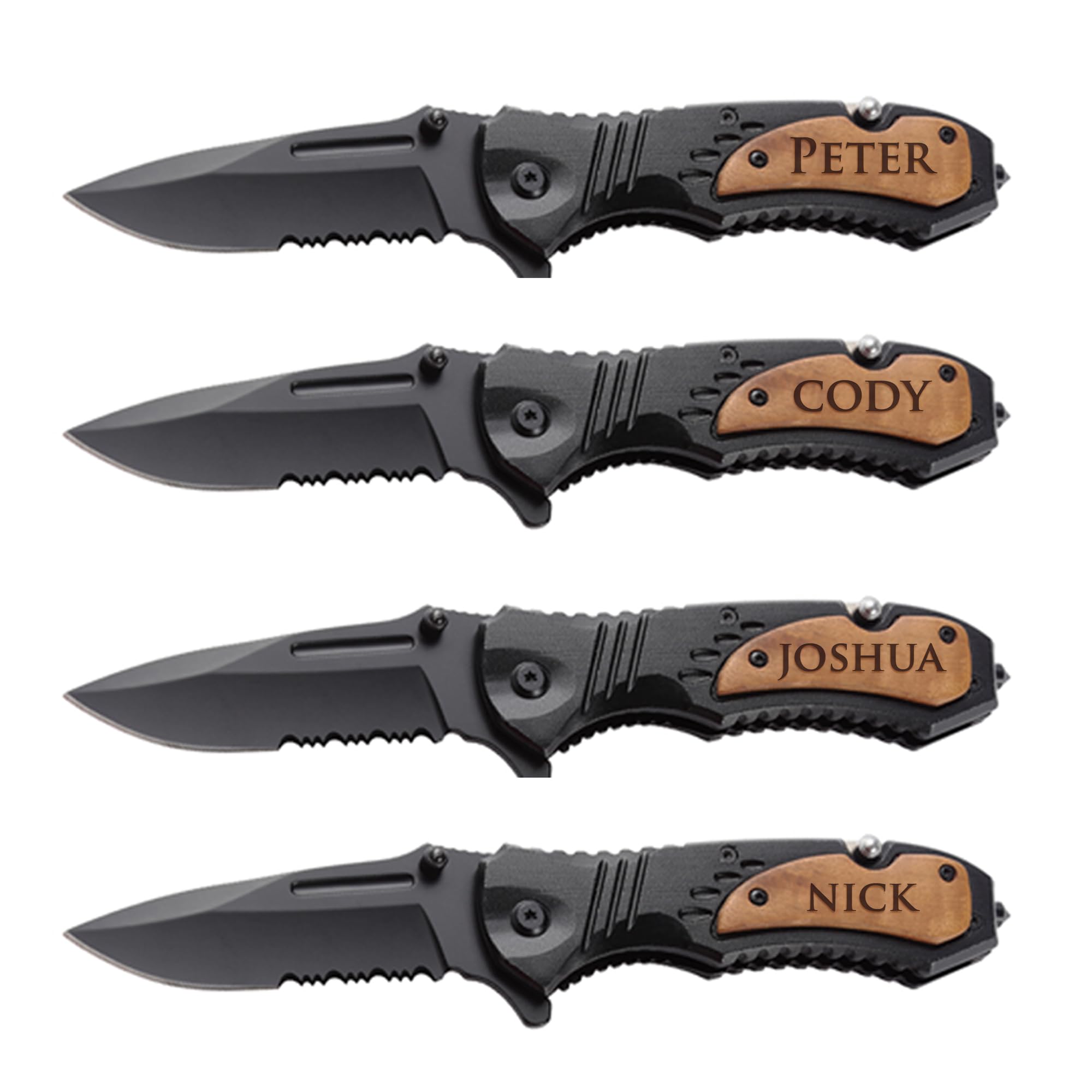 Personalized Engraved Pocket Knife Set of 4 - Unique Groomsmen Gifts for Weddings, Bachelor Parties & Outdoor Adventures