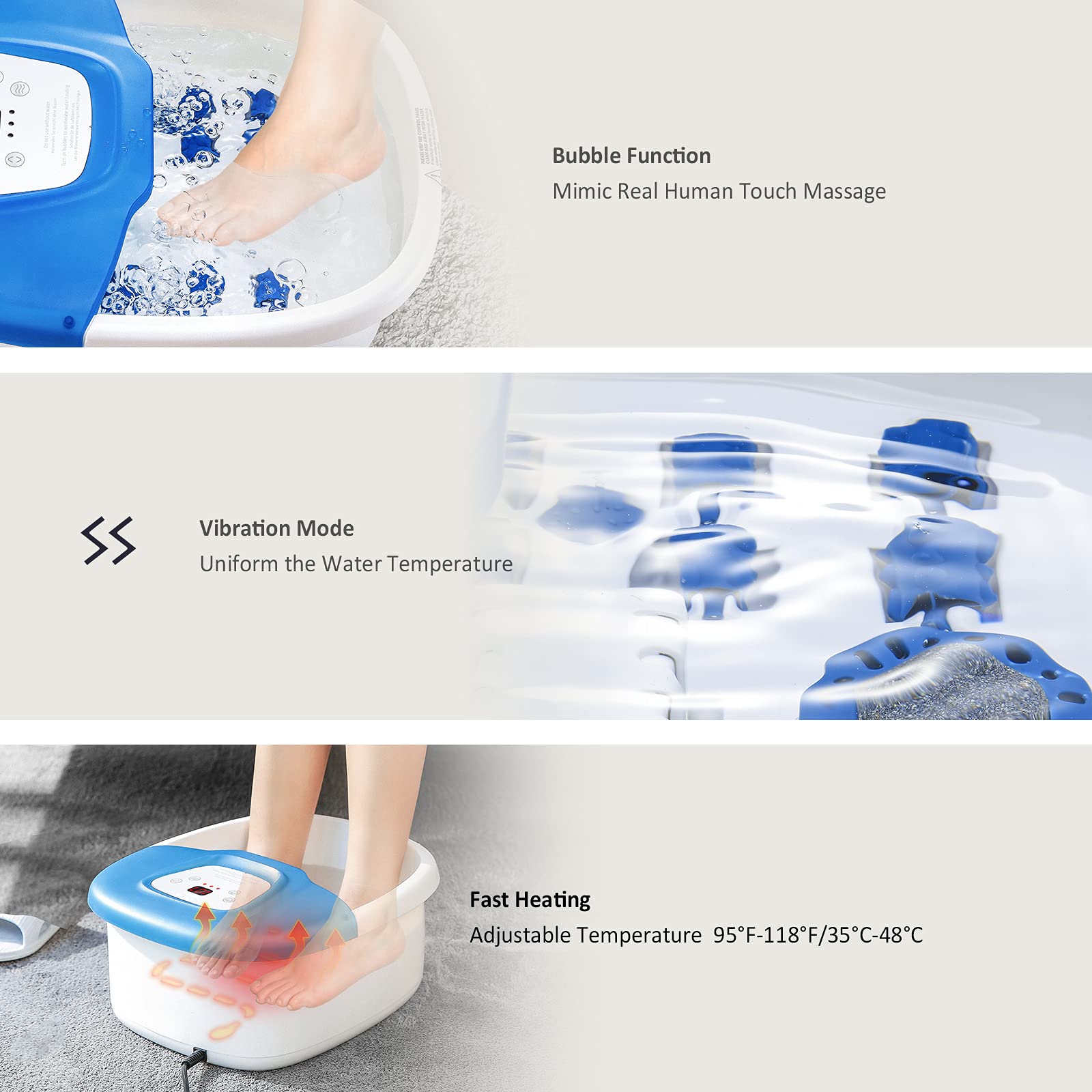 Electric Foot Spa Massager with Fast Heating & Bubbles - 16 Rollers, Pedicure Stone & Digital Temp Control - Perfect for Relaxation, Home Spa & Foot Care